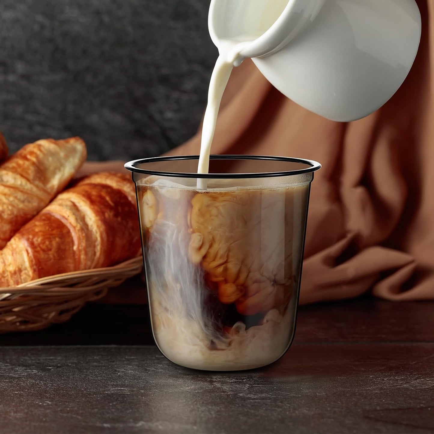 Disposable Stemless Glasses 12oz Crystal Plastic Wine Glasses Clear Classic Pet Cup for Meeting Weddings Birthdays Cocktail Christmas Party Supplies(Black,50pcs)