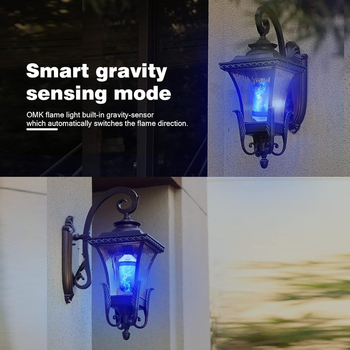 OMK - Blue Flame Christmas Decor LED Flame Effect Light Bulbs - Upgraded 4 Modes Fire Simulated Lamps - Christmas Gifts, Party, Indoor/Outdoor Decoration Lights (Blue 2)