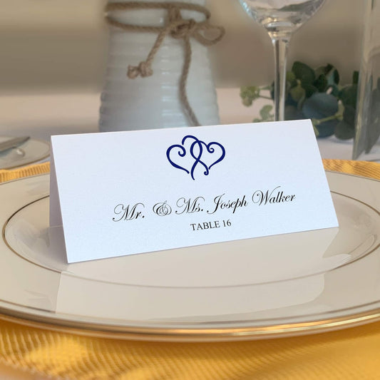 Linked Hearts Place Cards, Navy (Choose Color), Set of 60, Pre-cut and Scored - Wedding, Party, Dinner, and Special Events - Made in the USA