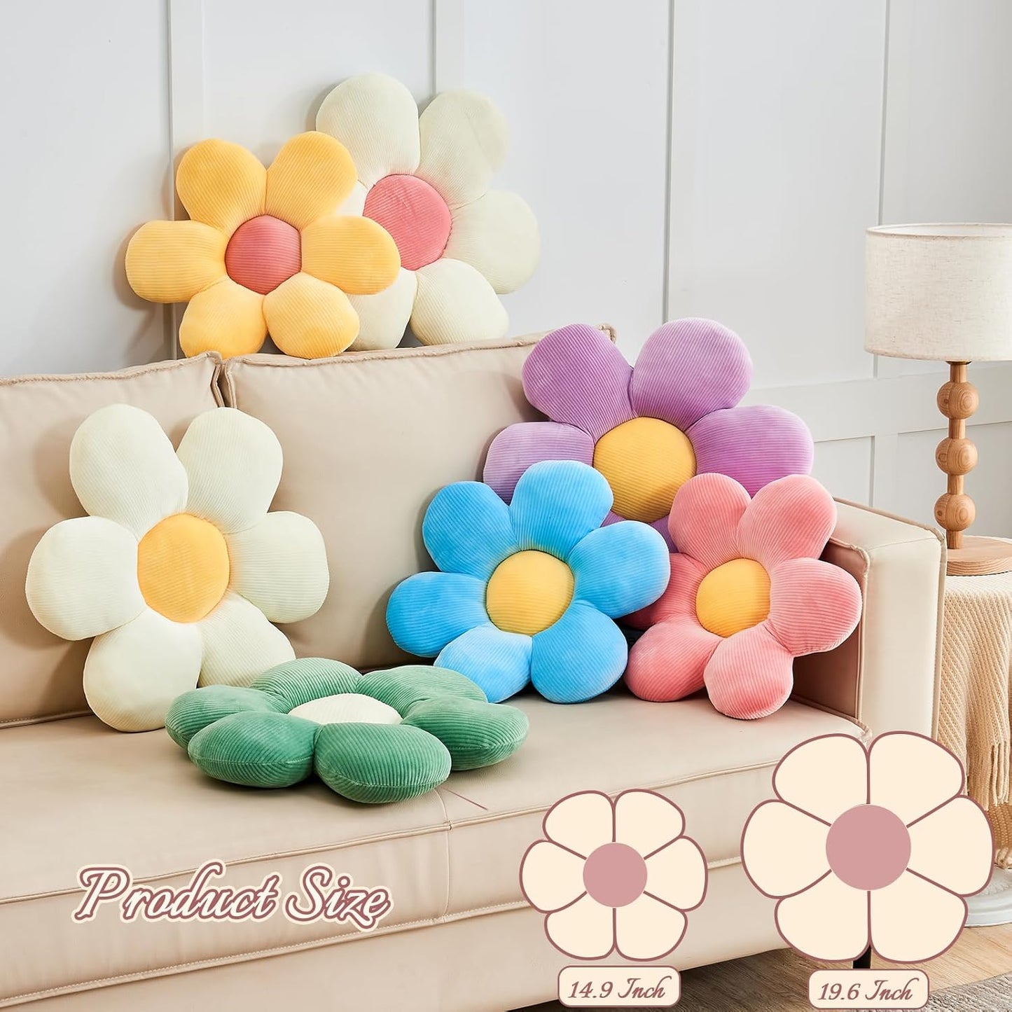 Yellow Flower Pillow, 19.6" Cute Flower Shaped Floor Pillow, Aesthetic Floral Plush Daisy Decorative Throw Pillows for Bed Sofa Couch