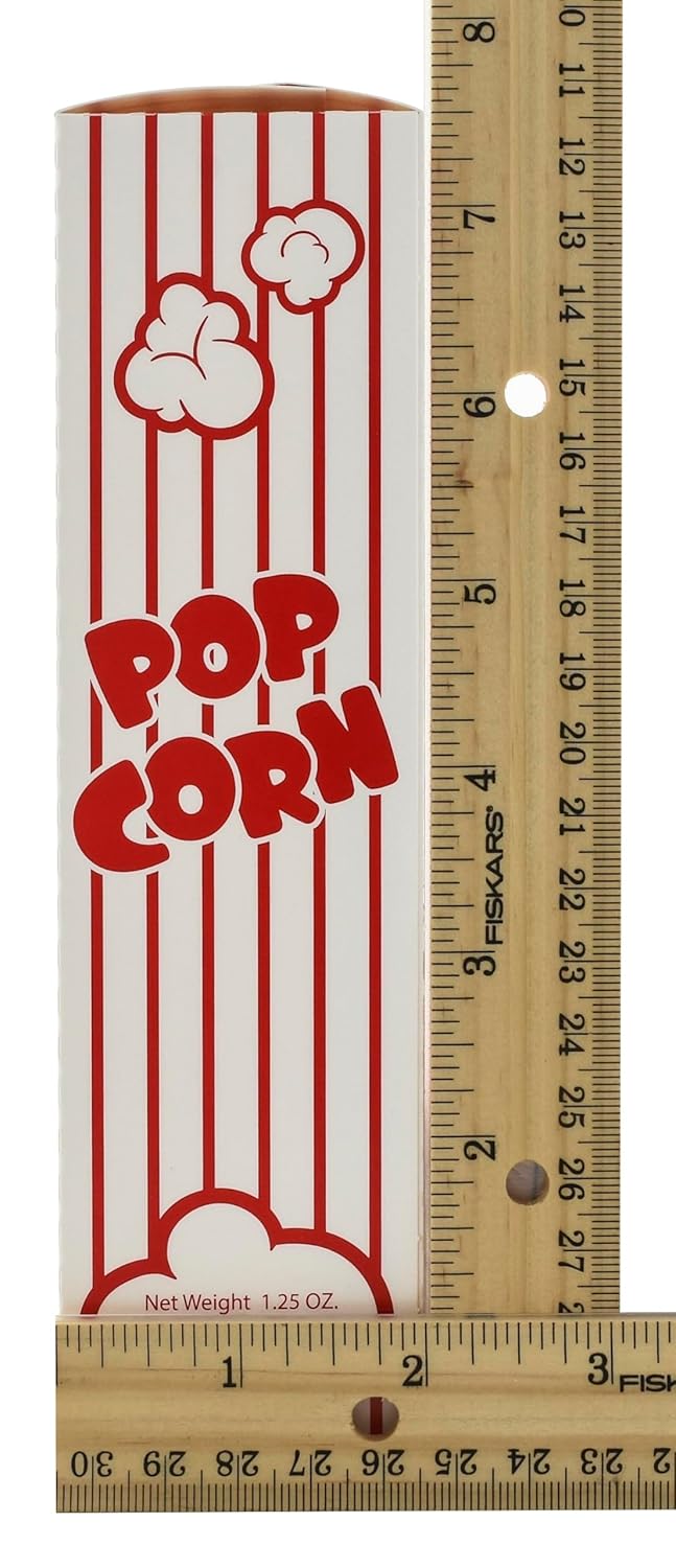 Snappy 3J Red & White Striped Close Top Popcorn Boxes for Movie Night Supplies, Popcorn Boxes Bulk 50 Count, Movie Night Popcorn Boxes 1.25 oz. Capacity, 4.625” x 2” x 7.5” Popcorn Containers