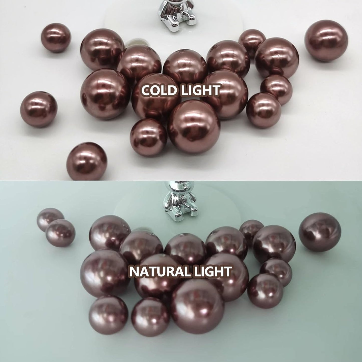 100PCS Brown Faux Pearls Beads for Centerpiece Vases, Vase Filler Faux Pearls, No Holes Filler Beads for Party Anniversary Birthday Wedding Table Decor, 14/20/30mm
