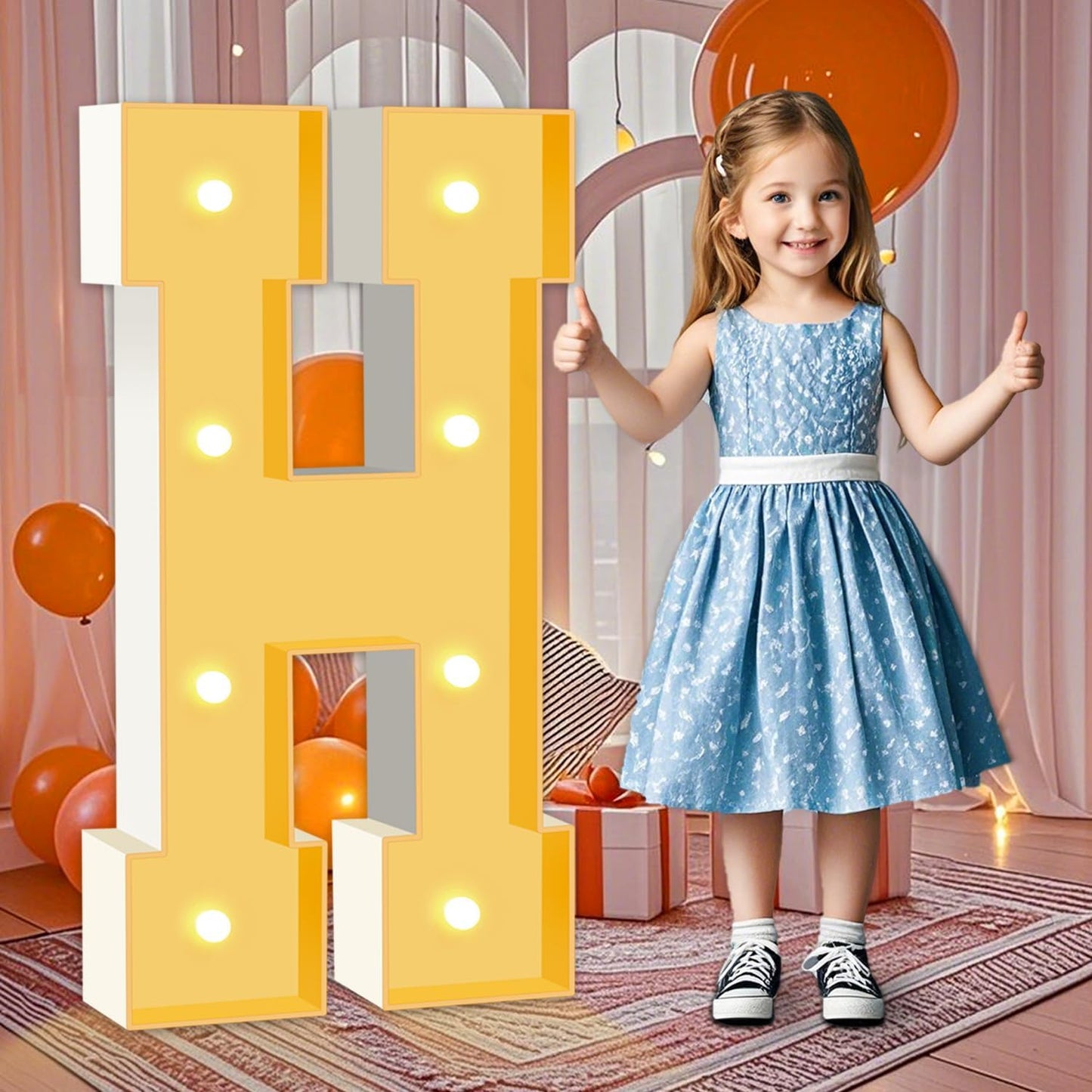 3ft Marquee Letters H, Light Up Letters, A-Z Warm Yellow LED Light Up Sign for Happy Birthday, Graduation, Wedding, Engagement, Holiday Party Background Arch Decoration