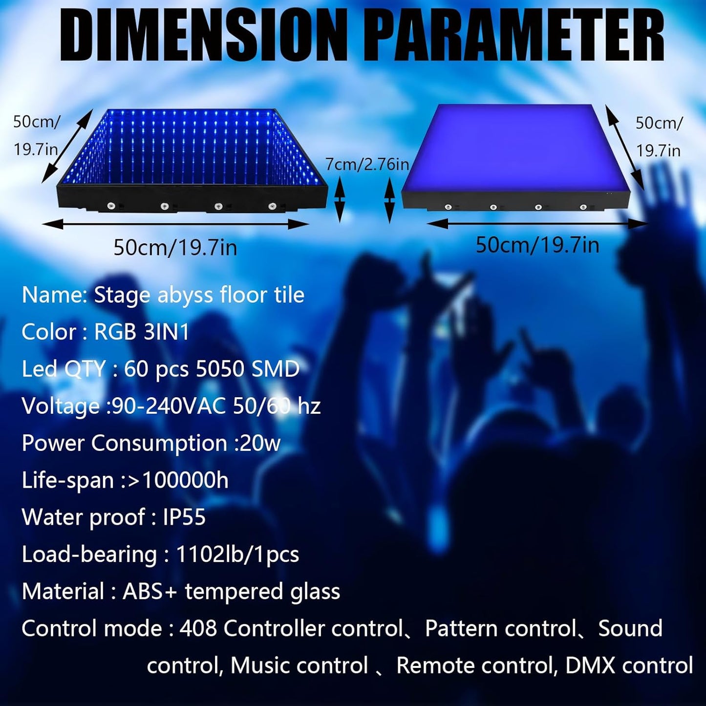 Dance Floor Stage Lights Tempered Glass Infinity Mirror Panel 3D Effect Led Dance Floor for Wedding Party Customizable (3D+RGB-Magnetic, 49PCS(11.5FTX11.5FT))