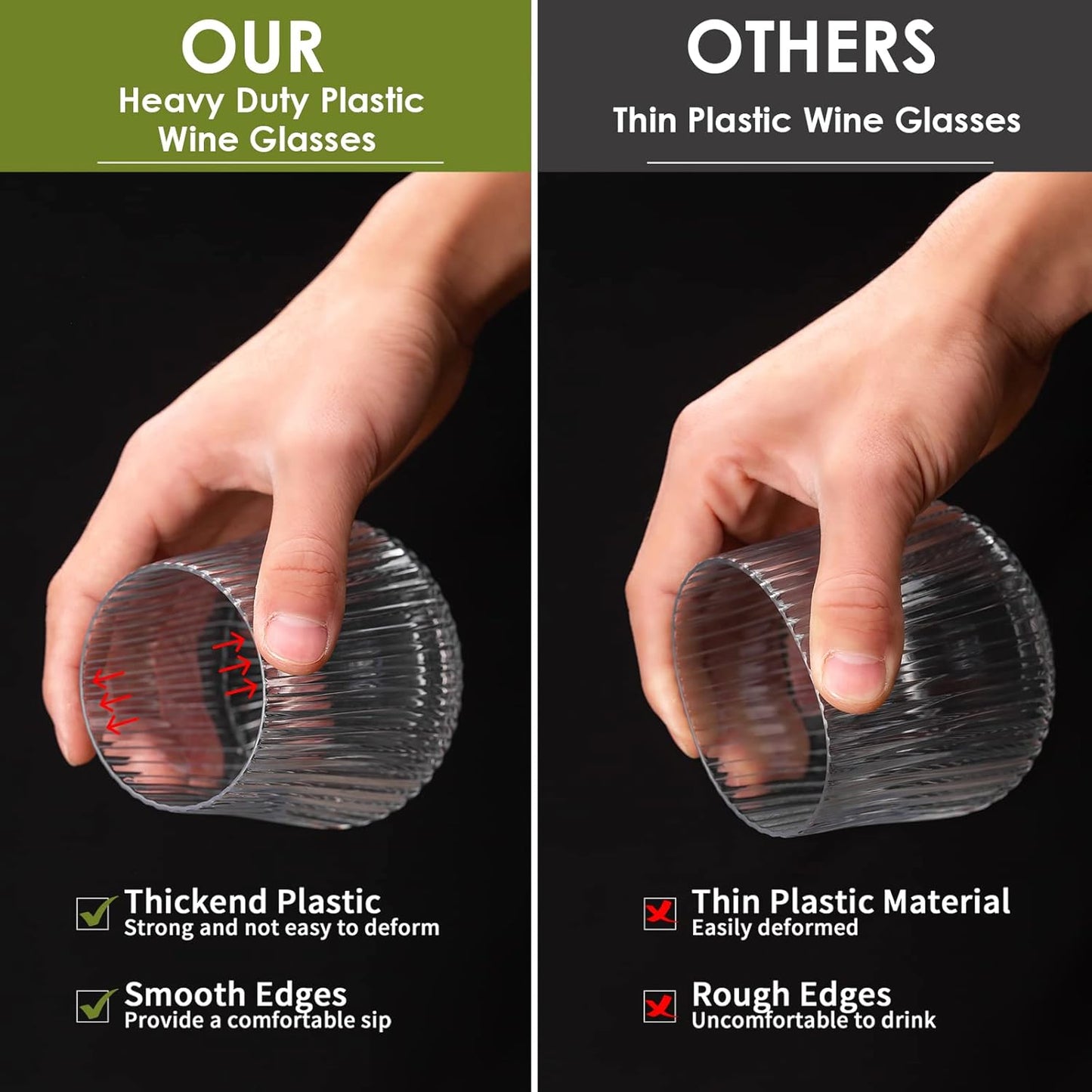 40 Pcs Disposable Stemless Wine Glasses, 12OZ Plastic Wine Cups, Origami Style Unbreakable Drinking Glasses, Bulk pack Acrylic Whiskey Cocktail Glasses, Shatterproof martini glasses