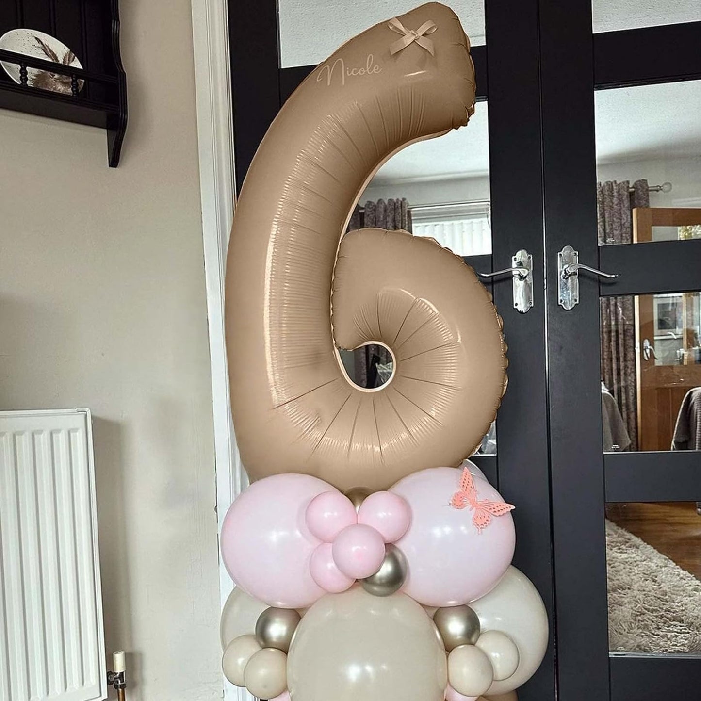 Nude Balloon Number 4, 40 Inch Large Self Inflating Brown Foil Number Balloons 0-9, Giant Apricot 4 Digital Helium Balloon for 4th 14th Girls Boys 40th Women Men Birthday Party Celebration Decorations