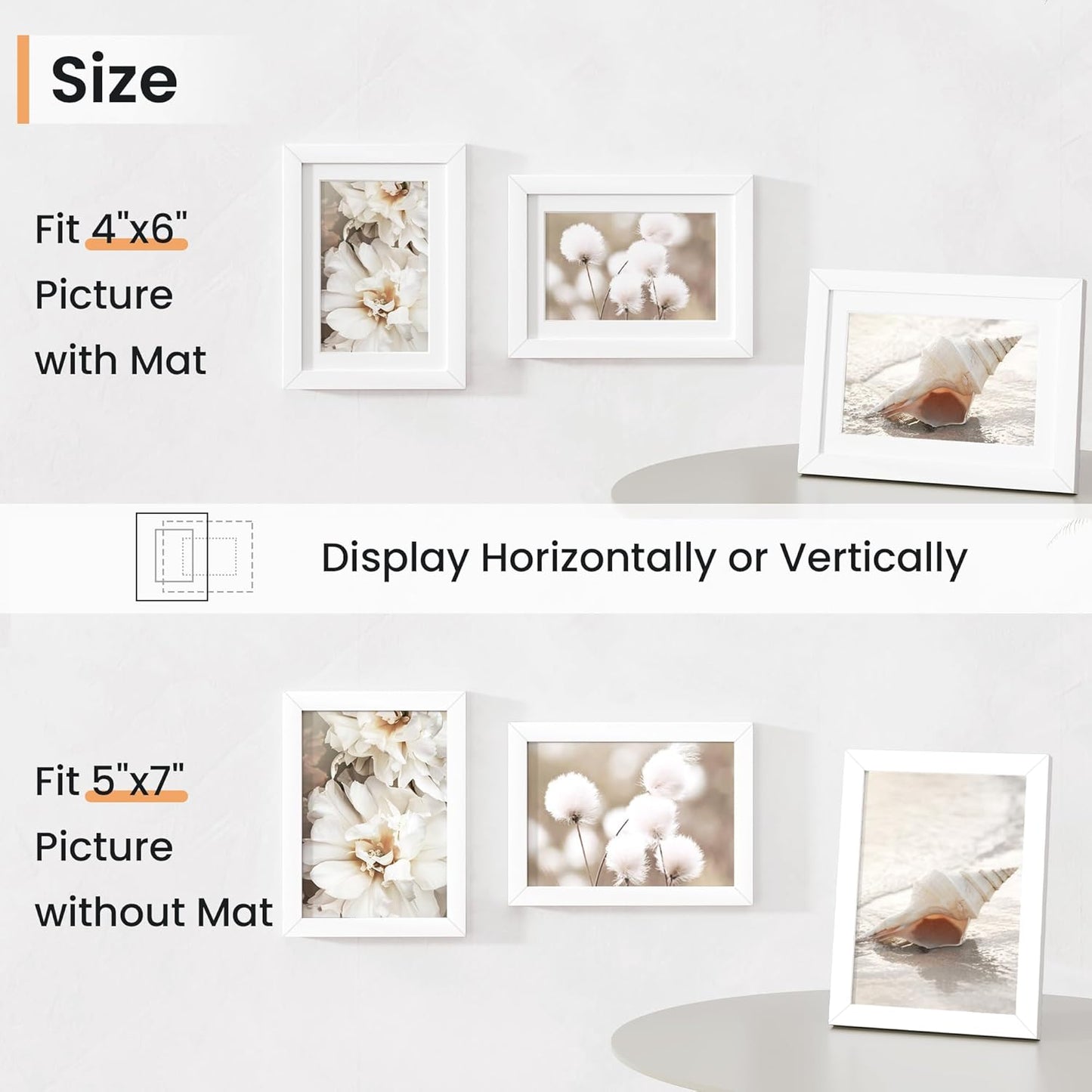 5x7 inch Picture Frame, 5x7 Photo Frames with 4x6 Removable Mat - High Definition Plexiglass - Vertical and Horizontal Display - Wall Hanging Frame - White, 5 Pack