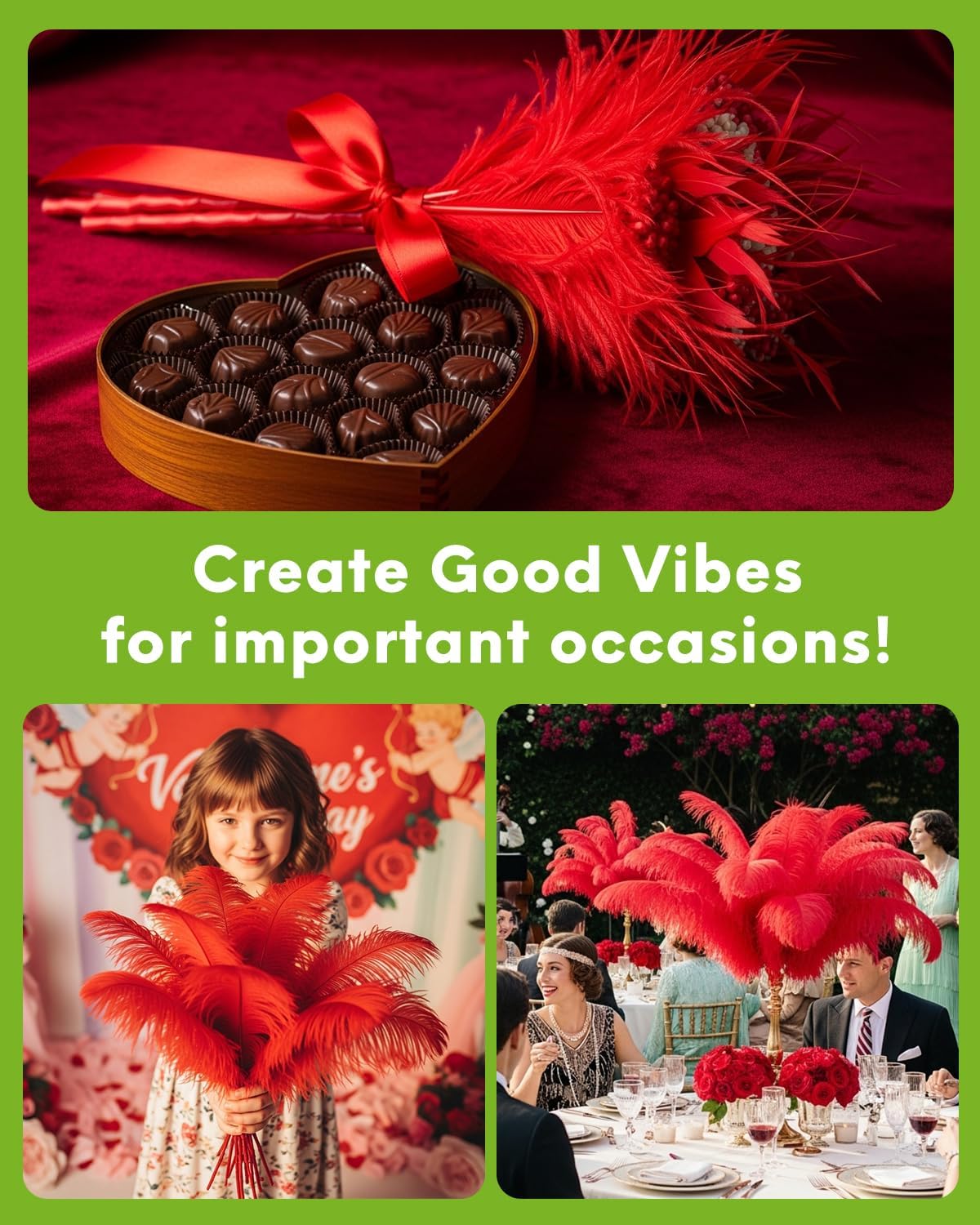 NEWONG 30pcs Red Ostrich Feathers Natural Bulk 11-14inch(28-35cm) Vase Craft Wedding Home Party Centerpieces Christmas Day Decoration