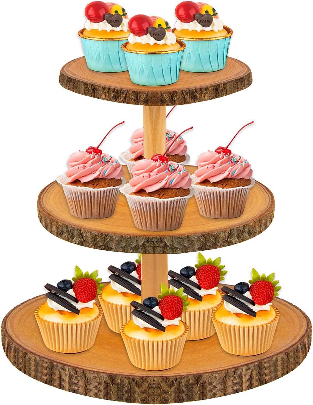Cupcake Stand Wood Dessert Stands 3-Tier Wood Cupcake Stand - Elegant Farmhouse Dessert Display for Weddings, Tea Parties, & More./Wedding Décor/Tea Party/Birthday/Graduation/Holiday.