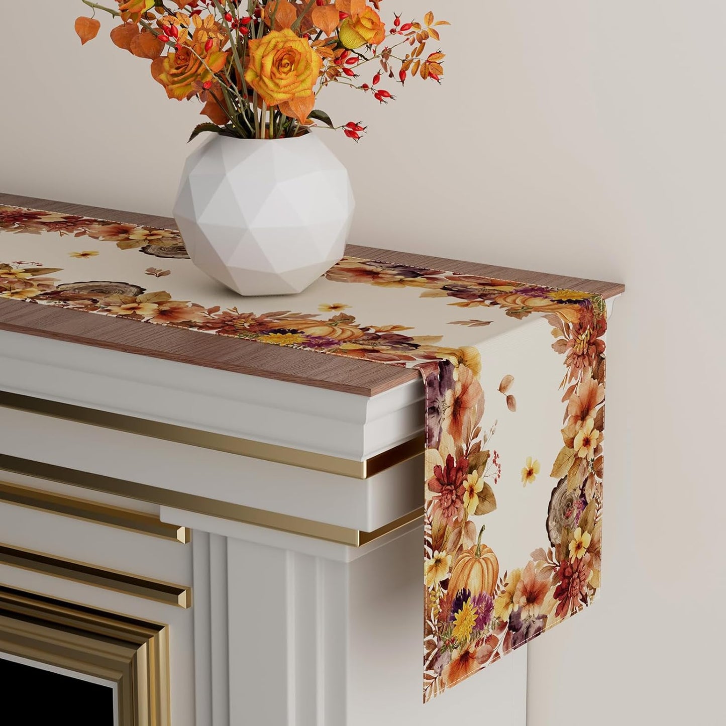 XCHI Fall Color Wild Flowers Watercolor Table Runner Table Decoration for Kitchen Dining Dinner Autumn Home Decor 13x90 Inch