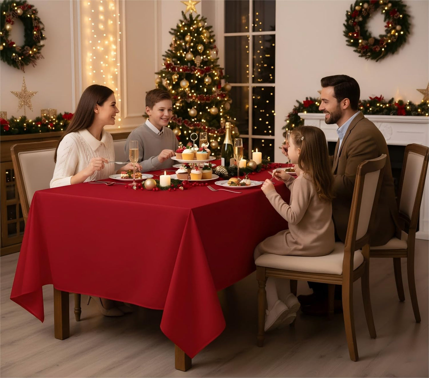 Fitable 8 Pack Table Cloth Rectangle Table: Stain and Wrinkle Resistant Tablecloth Rectangular, Washable Polyester Tablecloths for Wedding Christmas Party Dining Banquet Event(Red, 70x108 Inch)