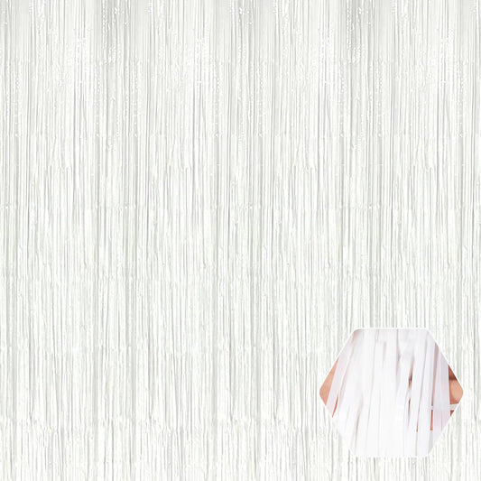 3 Pack White Foil Fringe Curtain Backdrop, 3.28Ft x 8.2Ft Metallic Tinsel Foil Fringe Streamer Curtains for Photo Booth, Mother's Day, Easter, Birthday, Wedding Party Decorations