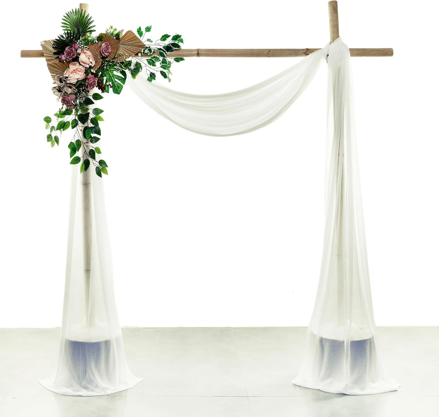 VDS Pack of 4 Panel (30 Inch X 20 Feet) Wedding Arch Draping Fabric Sheer Chiffon Fabric Drapery for Wedding Ceremony Reception Swag Backdrop Canopy Chuppah ARBO Altars Decoration (Ivory)