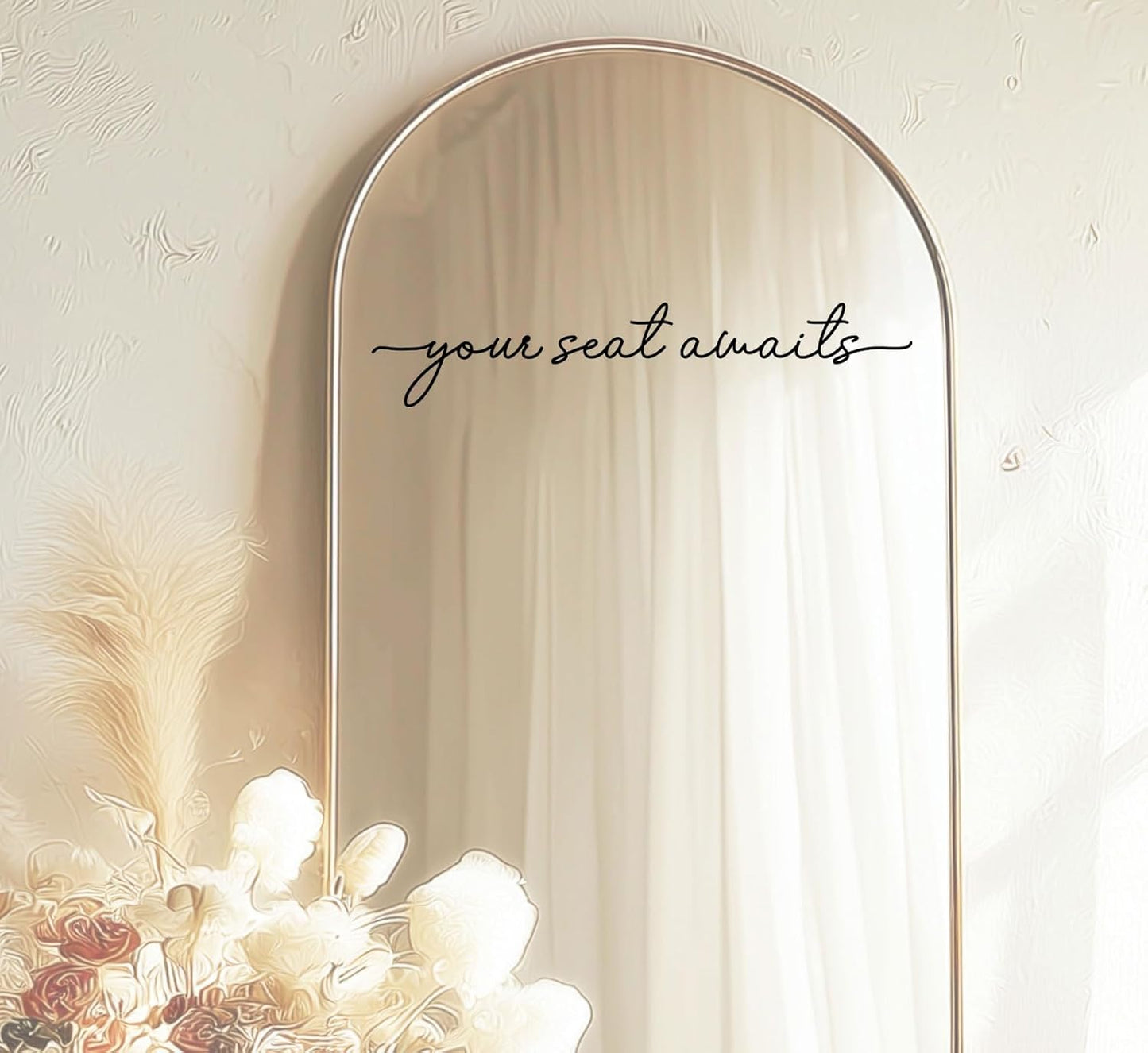 Your Seat Awaits Vinyl Decal, Wedding Seating Sticker, Mirror Decal for Seating, Please Find Your Seat Signs, Wedding Decor Sign (Black, Width 17")