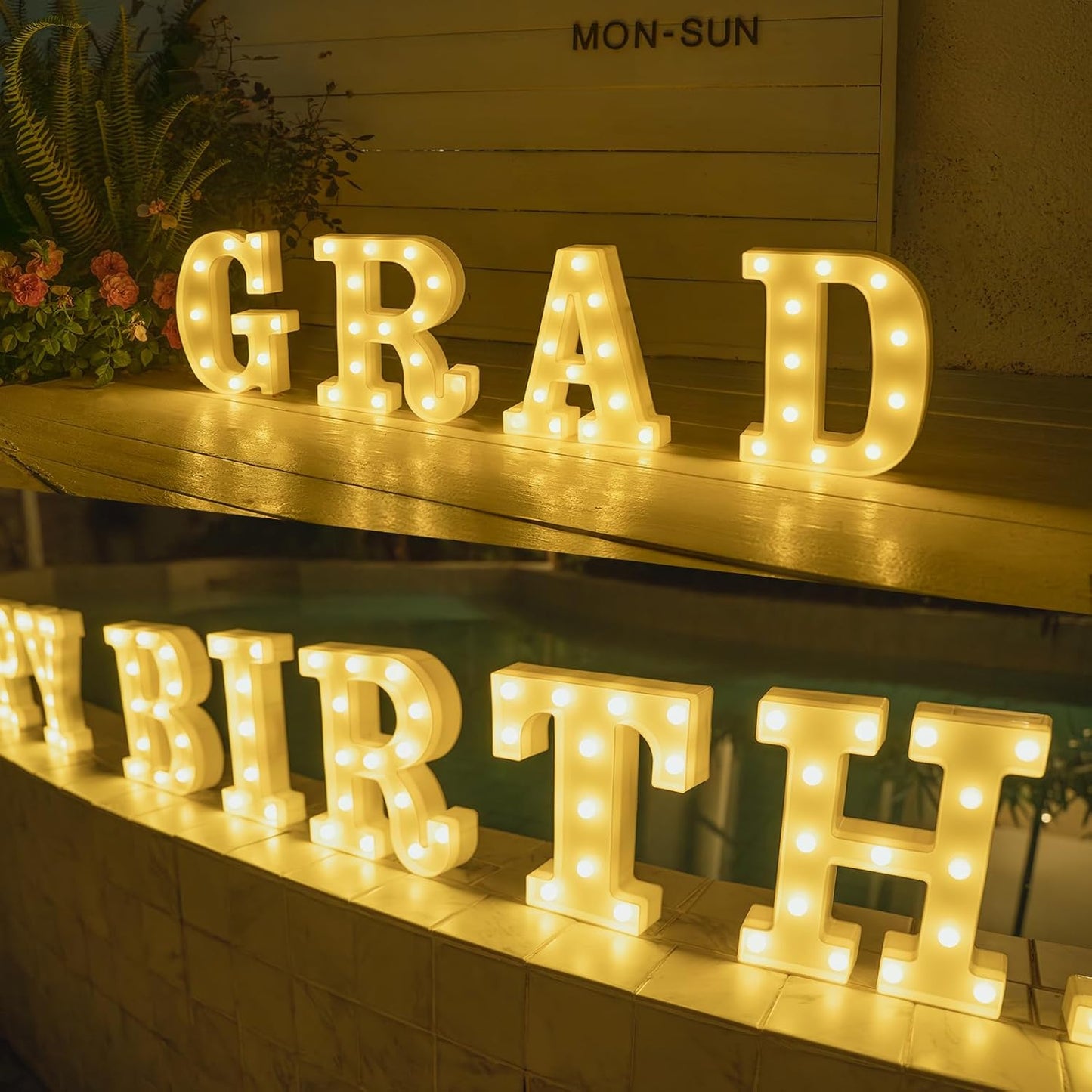 Foaky Rechargeable LED Letter Lights Sign Marquee Light Up Letters Sign for Night Light Wedding/Birthday Party Christmas Lamp Home Bar Decoration (J)