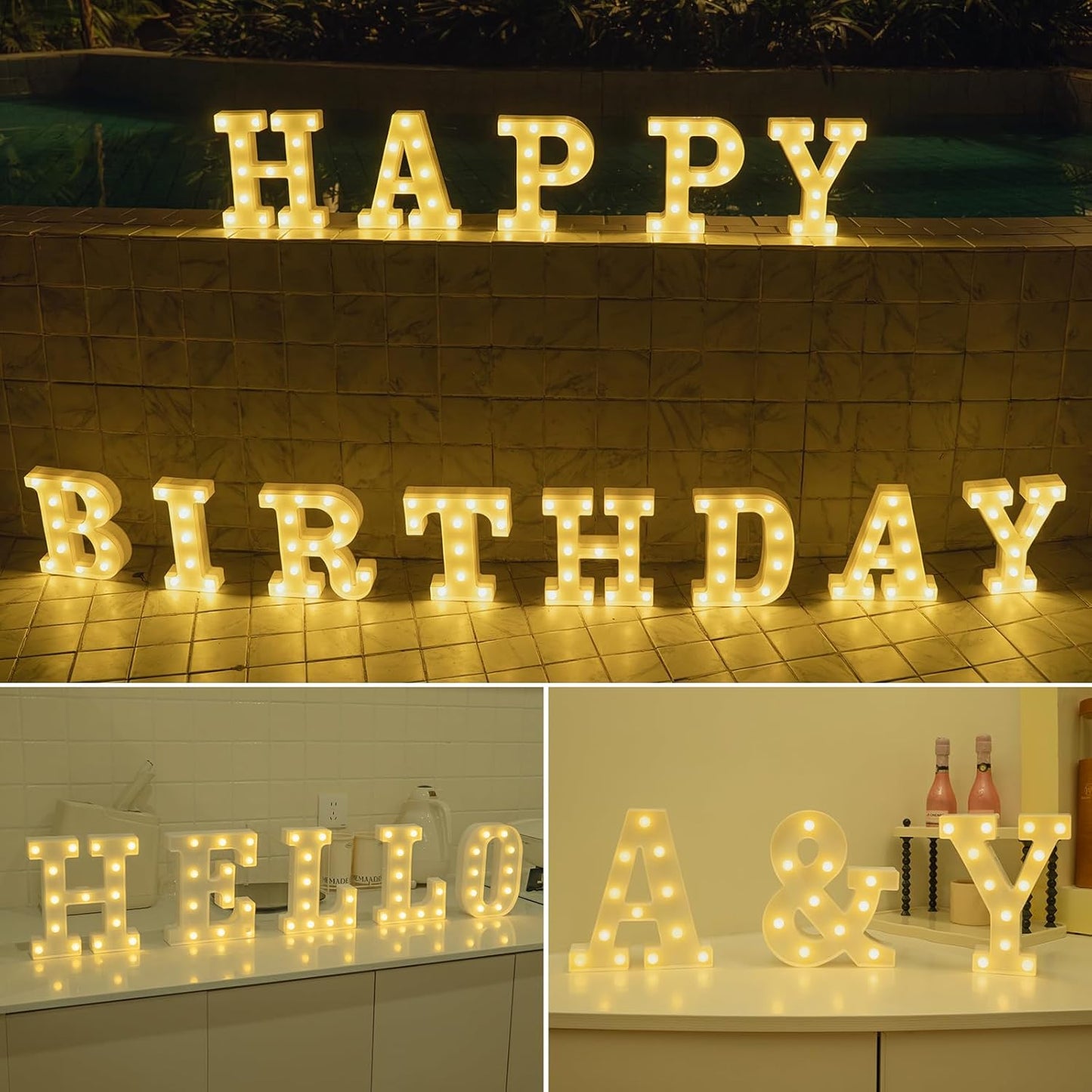 Foaky LED Letter Lights Sign Marquee Light Up Letters Sign for Night Light Wedding/Birthday Party Battery Powered Christmas Lamp Home Bar Decoration(W)