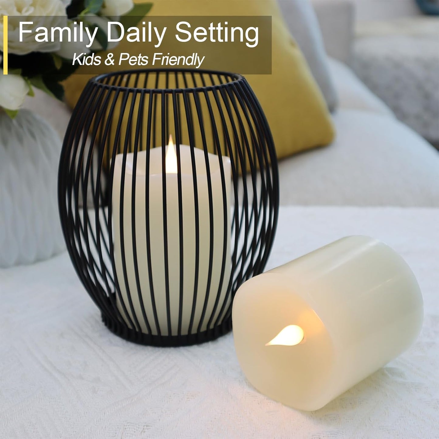 Flameless Candles Battery Operated with Timer, 3D Moving Flame Flickering, Last 600+ Hours Battery Candles, 3" x 4" Ivory Real Wax Electric LED Candle for Wedding Party Decorations