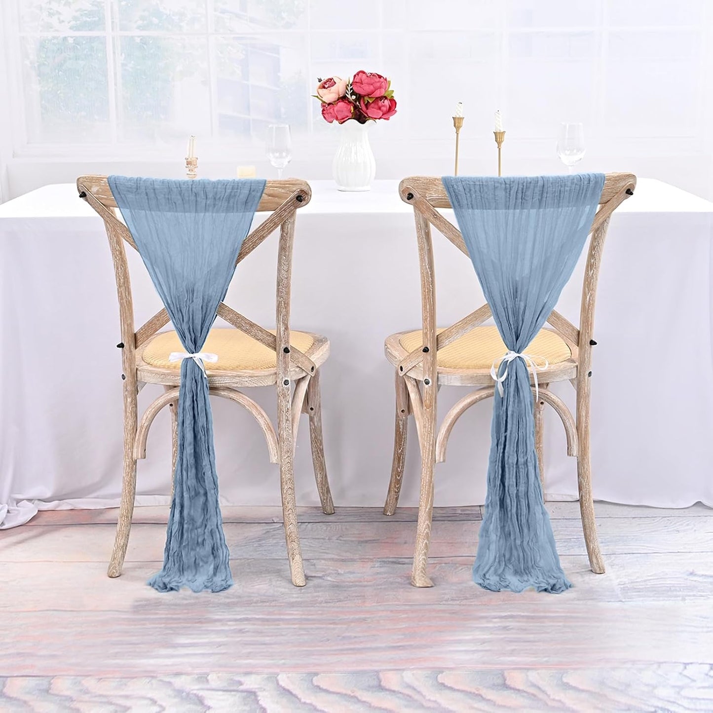 50 PCS Cheesecloth Chair Sashes Bows Wedding Aisle Decorations Chair Ribbon Ties Back Sash for Wedding Party Events Banquet Chair Cover Decoration (Dusty Blue)