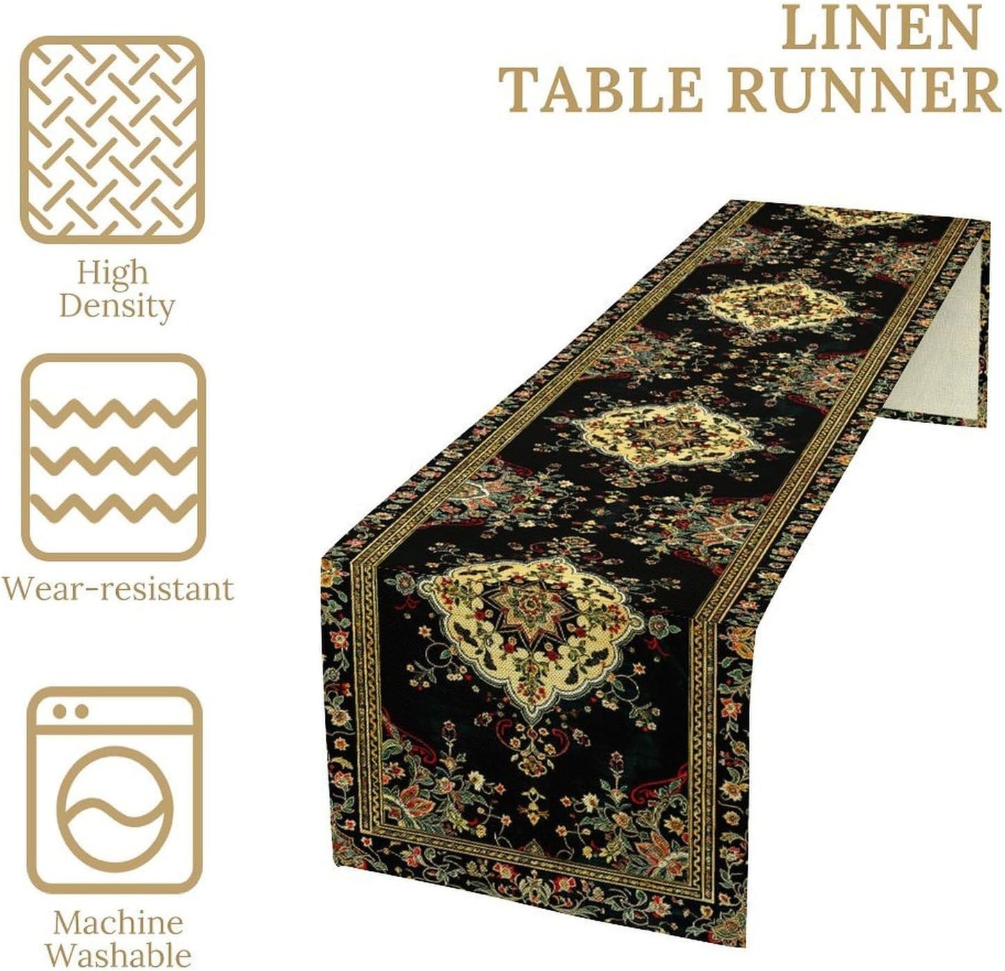 Colorful Boho Flower Table Runner, Vintage Rustic Farmhouse Paisley Hand Drawing Print Pattern for Home Kitchen Table Decor Dining Coffee Room Garden Party Decor 13x72in