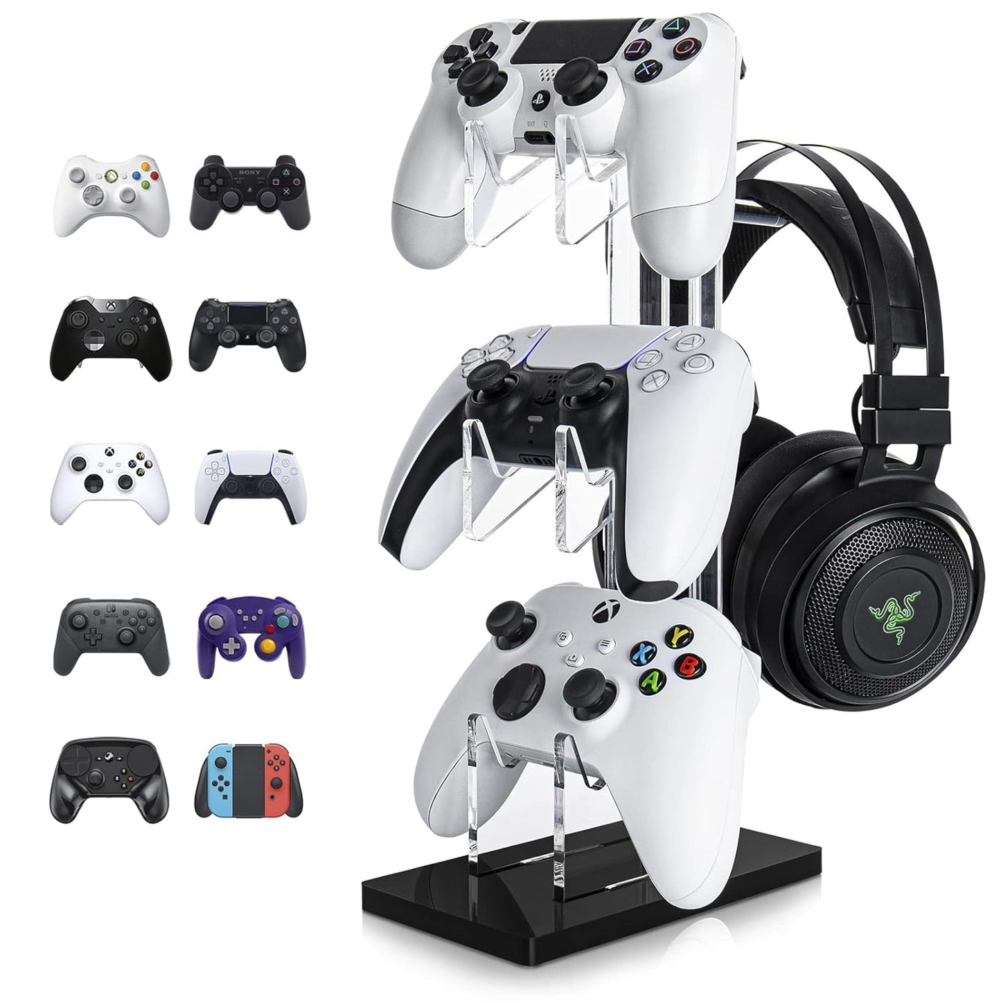 OAPRIRE Universal 3 Tier Controller Holder and Headset Stand for PS4 PS5 XBOX ONE SWITCH, Controller Stand Gaming Accessories, Build Your Game Fortresses (Black)