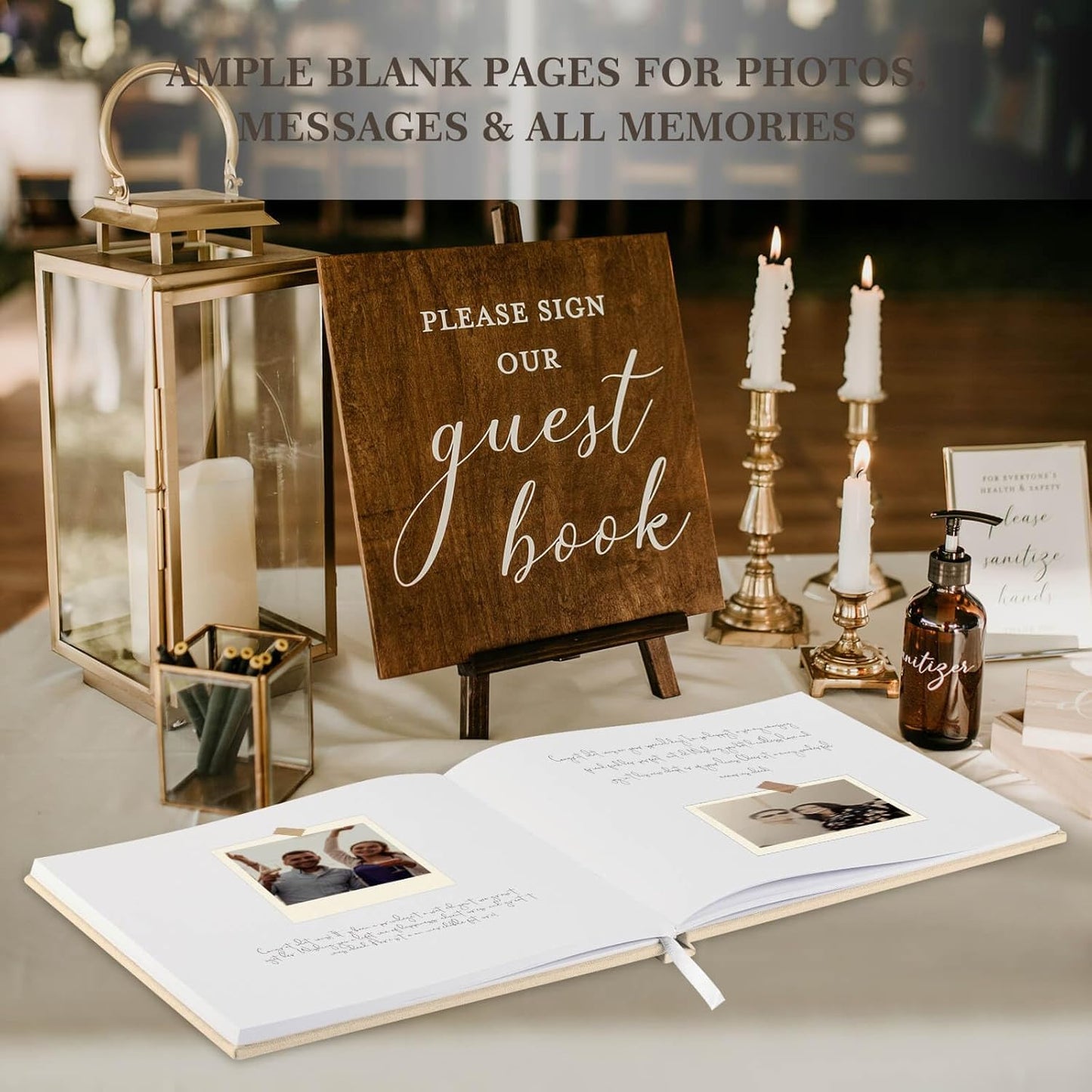 Lanpn Wedding Guest Book 2025 - Linen Hardcover Polaroid Guestbook Wedding Reception with 108 Blank Pages for Sign in and Photos - Guest Book for Wedding Bridal Shower Baby Shower Party (Beige)