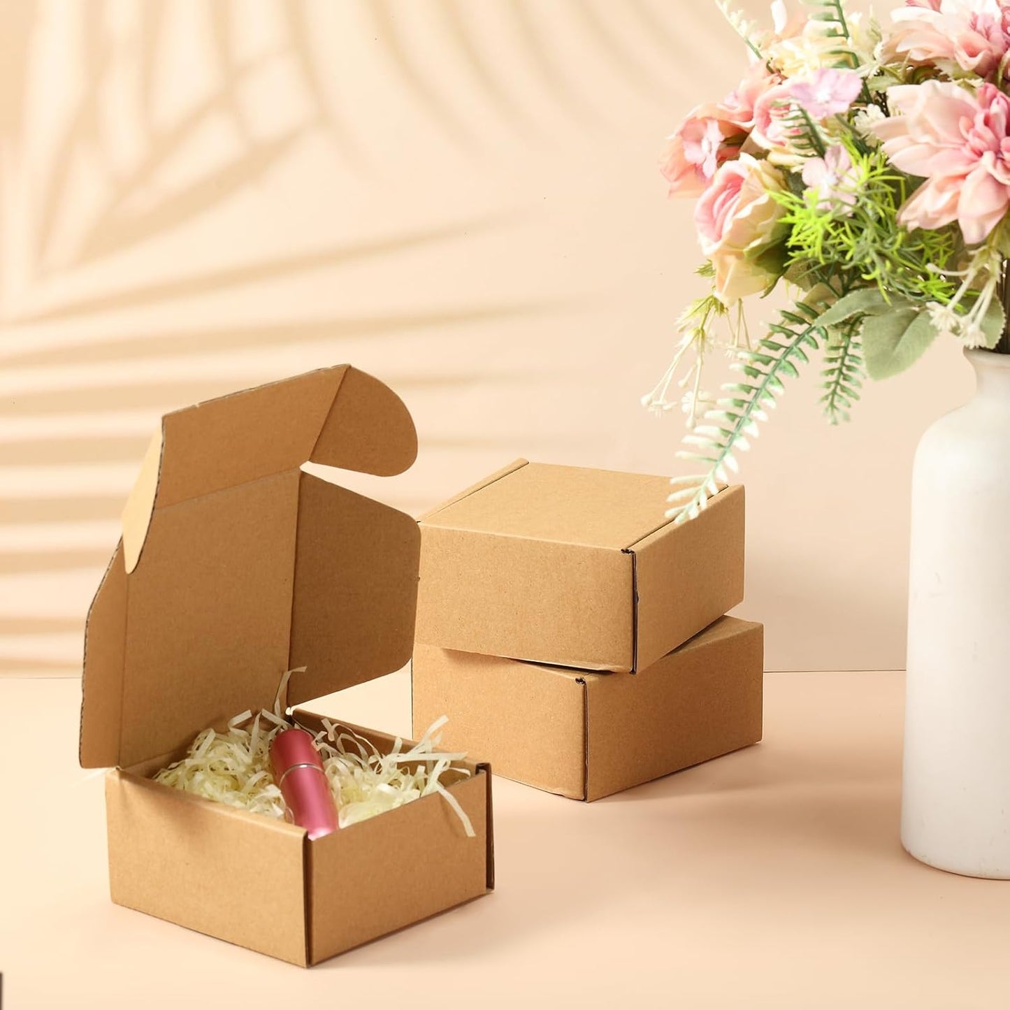 Qilery 200 Pcs Shipping Boxes Cardboard Gift Corrugated Cardboard Brown Boxes Mailer Packaging for Mailing Small Business Present (4 x 4 x 2 Inches)