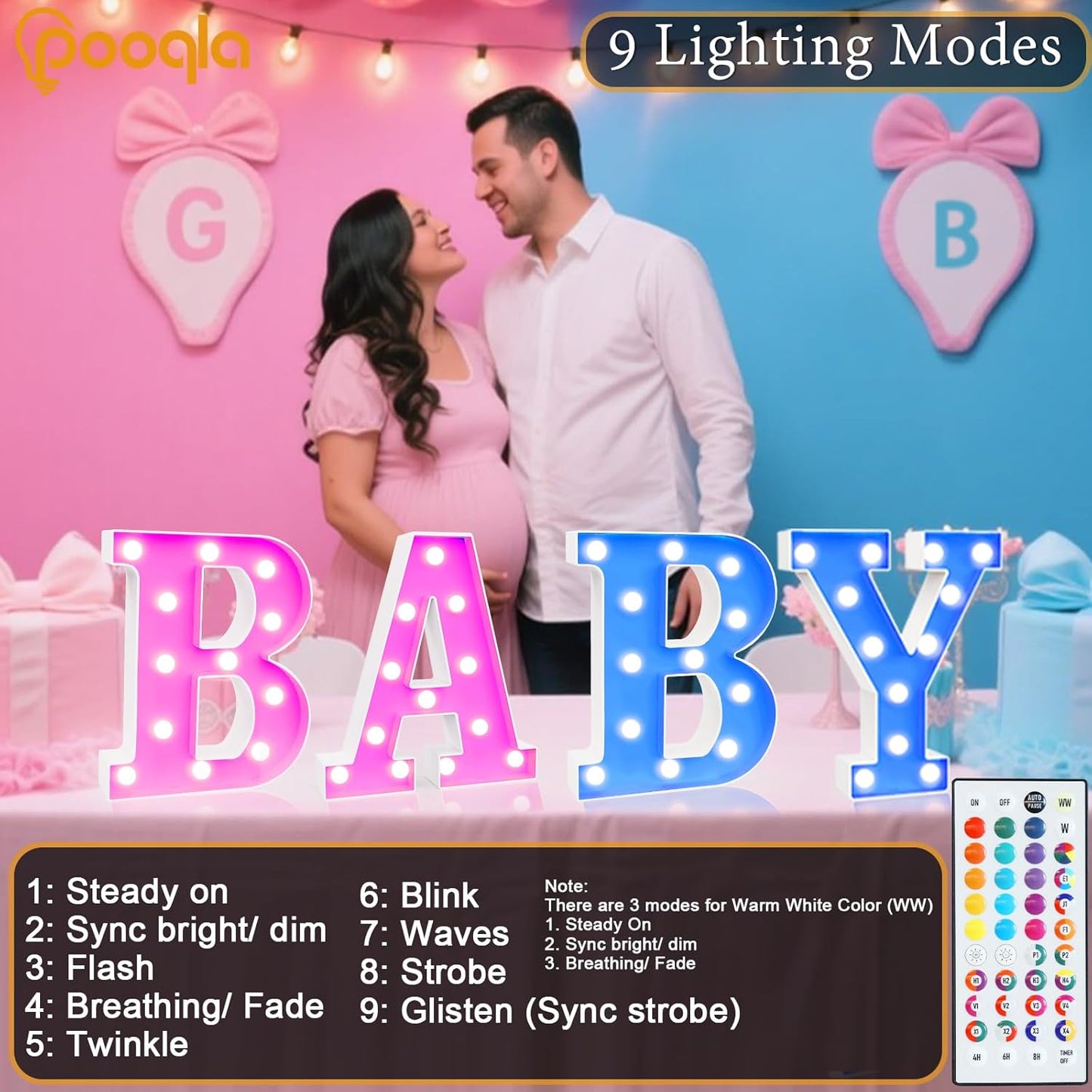 Pooqla Colorful Light Up Letters with Remote, Upgraded 35 Colors LED Marquee Letters, RGB Lighted Letter for Girls Teenager Gift, Birthday, Party, Wedding, Night Light, Room, Bedroom Decor, Letter C