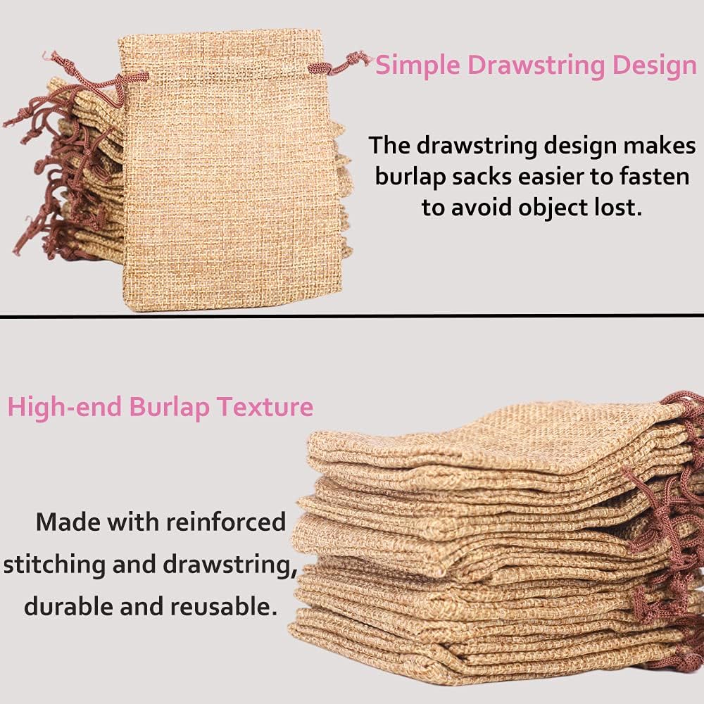 LYSXP 50PCS Burlap Bags with Drawstring，3x4 Inch Drawstring Gift Bag Jewelry Pouches for Wedding Party Favors, DIY Craft Christmas Presents
