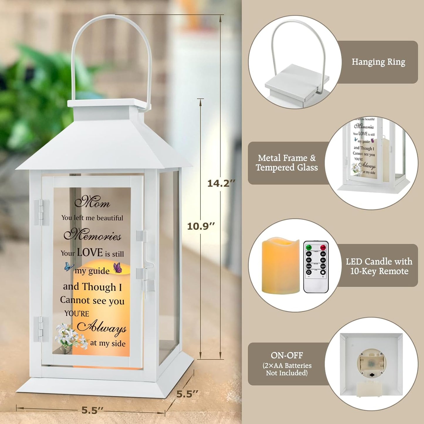 Memorial Lantern Bereavement Gifts in Memory of Loved One Memorial Gifts for Loss of Mother Remembrance Sympathy Gifts for Loss of Loved One with LED Candle and Remote