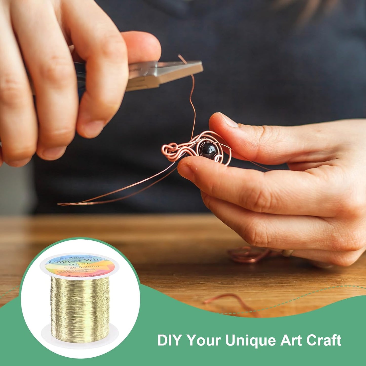 0.2mm Jewelry Wire, 32 Gauge 328FT Craft Wire Copper Beading Wire for Jewelry Making/Planting/Weaving/DIY Crafting, Soft Metal Wires [100M, Light Golden]