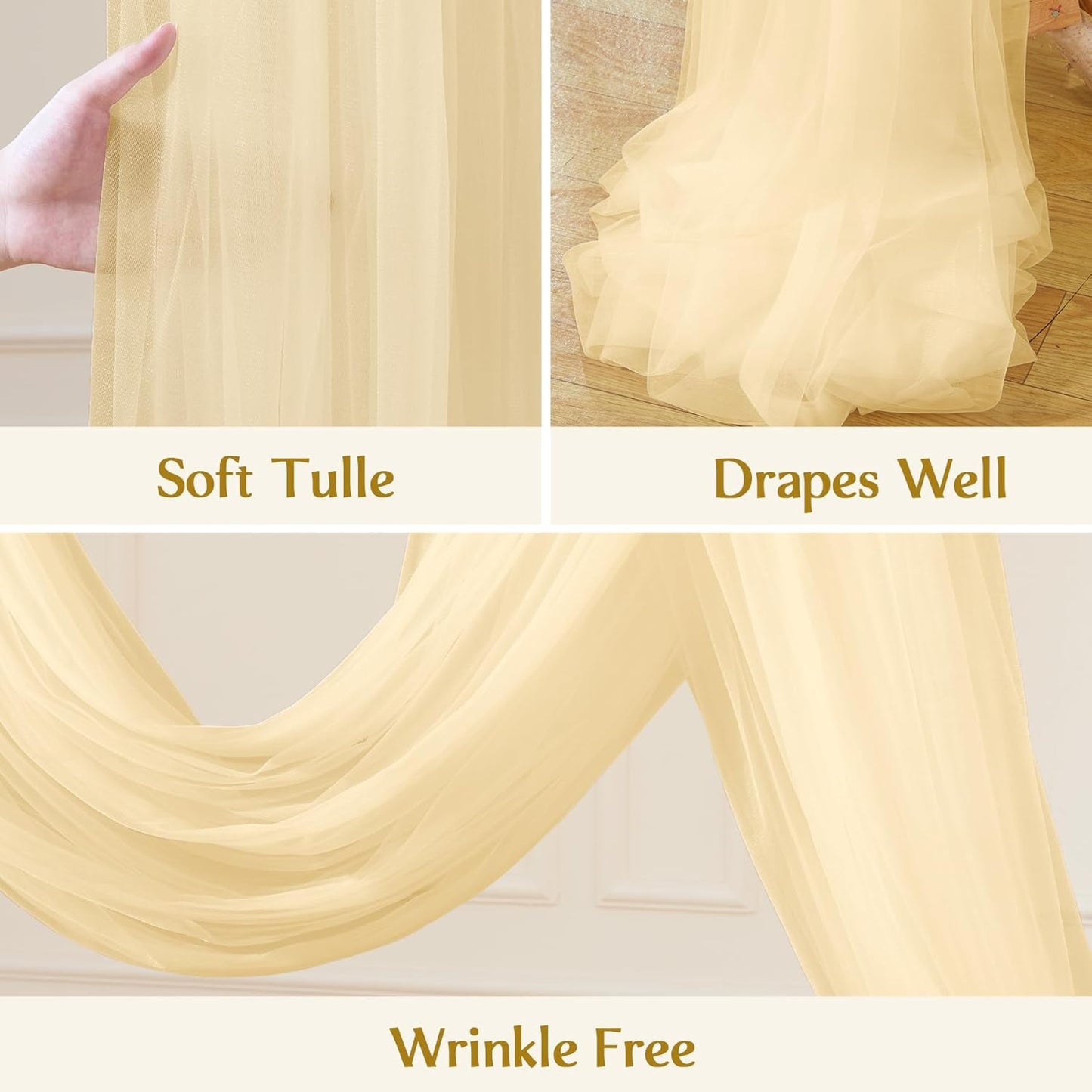 Wedding Arch Draping Fabric Backdrop 2 Panel 30" x 19Ft Champagne Drapes Curtains for Wedding Reception Sheer Tulle Backdrop Curtain for Ceremony Birthday Party Baby Shower Arbor Ceiling Decorations