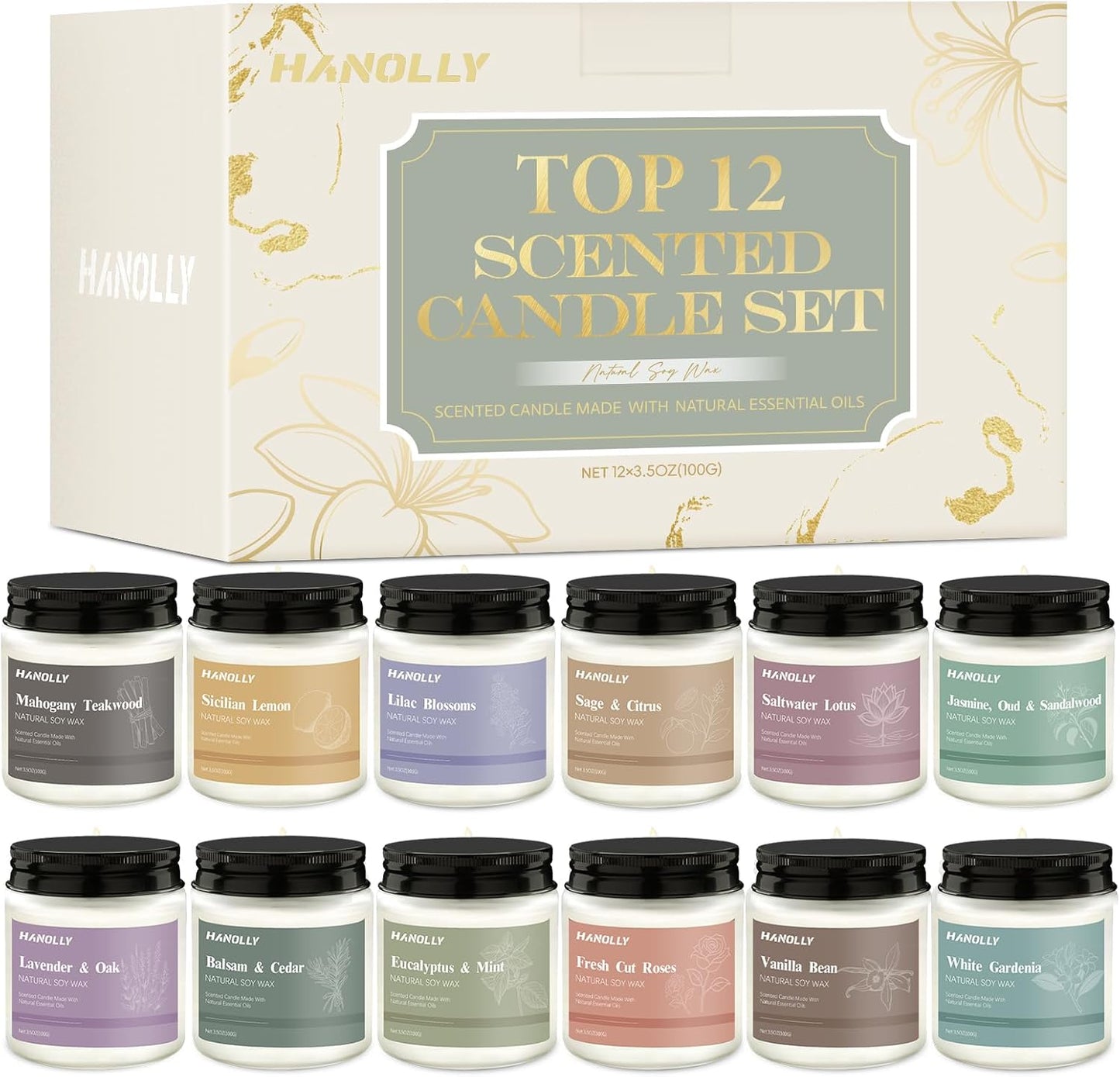 12 Pack Candles for Home Scented, Aromatherapy Candles Gifts Set for Women, Lavender, Vanilla, Rose,Eucalyptus Candle, 42OZ Natural Soy Wax Long Lasting Jar Candle, Birthday, Thanksgiving Day Present