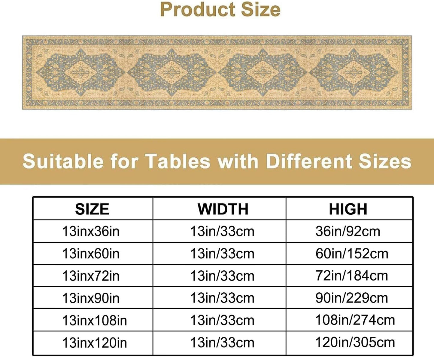 Boho Table Runner,Vintage Geometric Traditional Textured Rustic Farmhouse Bohemia for Home Farmhouse Kitchen Table Dining Coffee Room Garden Party Wedding Decor 13x120in