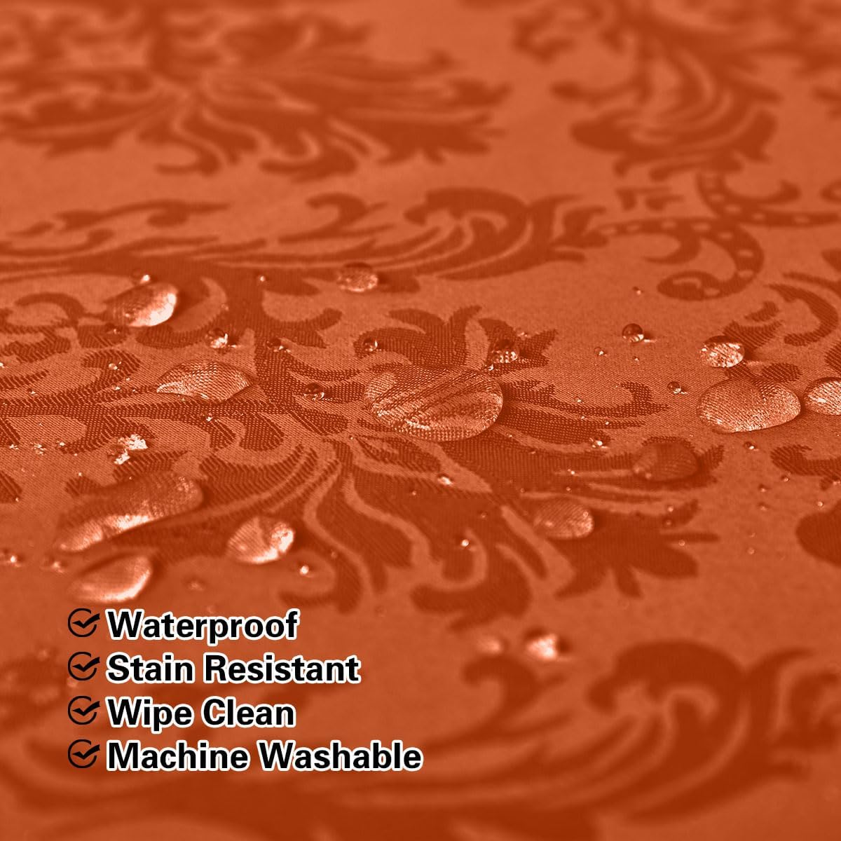 Jacquard Tablecloth Rectangle 60 x 120 Inch, Spill Proof Wrinkle Free Damask Autumn Table Cloth, Reusable Fabric Table Cover for Fall, Thanksgiving, Harvest, Holiday, Rusty/Orange