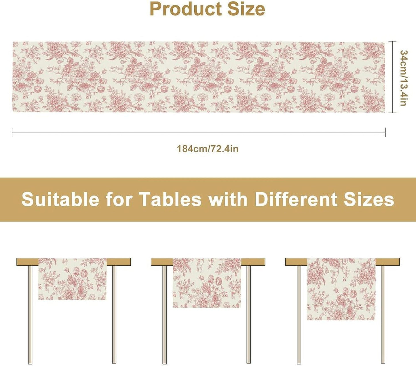 Pink White Flower Table Runner, Wildfloral Floral Sketch Pattern Print Kitchen Dinning Table Runner for Indoor Outdoor Home Wedding Party Holiday, 13x70 Inch