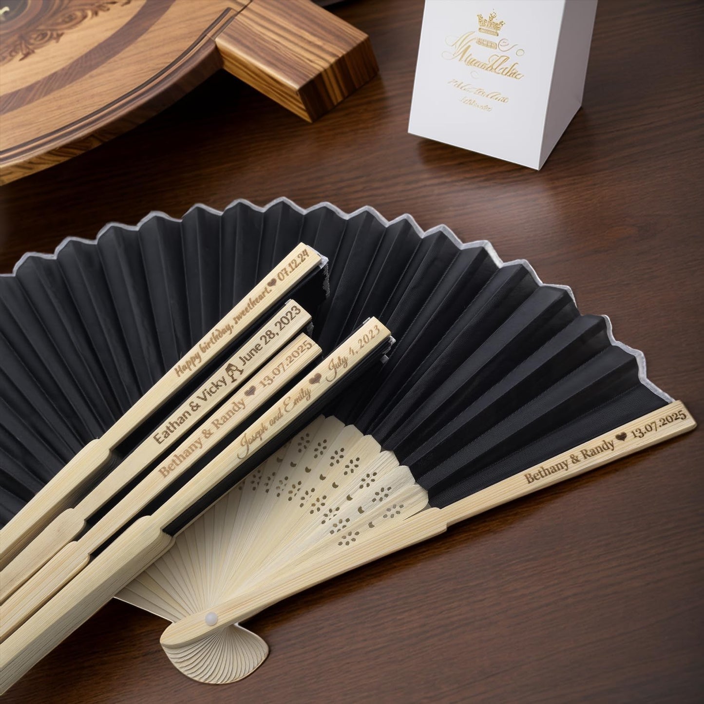 150Pcs Personalized Silk Fans Folding Hand Fan, Custom Wedding Bridal Party Favors, Summer Wedding Bride, Wedding Gift, Thank You Gift (Black)