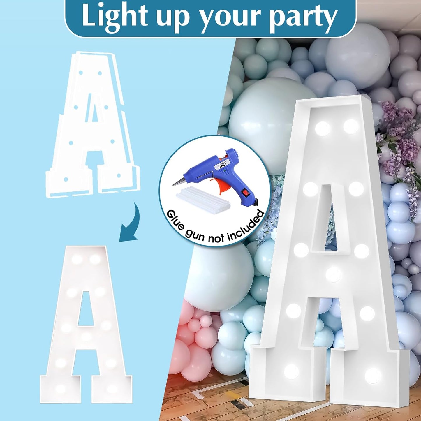 Ledido 4FT Marquee Light Up Letters, Cool White Light Up Letters Large Marquee Letter for Party Decorations, Mosaic Letter T for Balloons, Wedding Birthday Graduation Decor