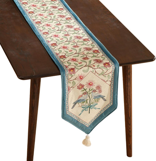 patdrea Designer French Elegant Wild Flowers Velvet Table Runner 71 Inch Long, Beige Pink Floral Pattern Table Mat, Decoration for Kitchen Dining Coffee Table Cabinet Banquet Thanksgiving,12"*71"