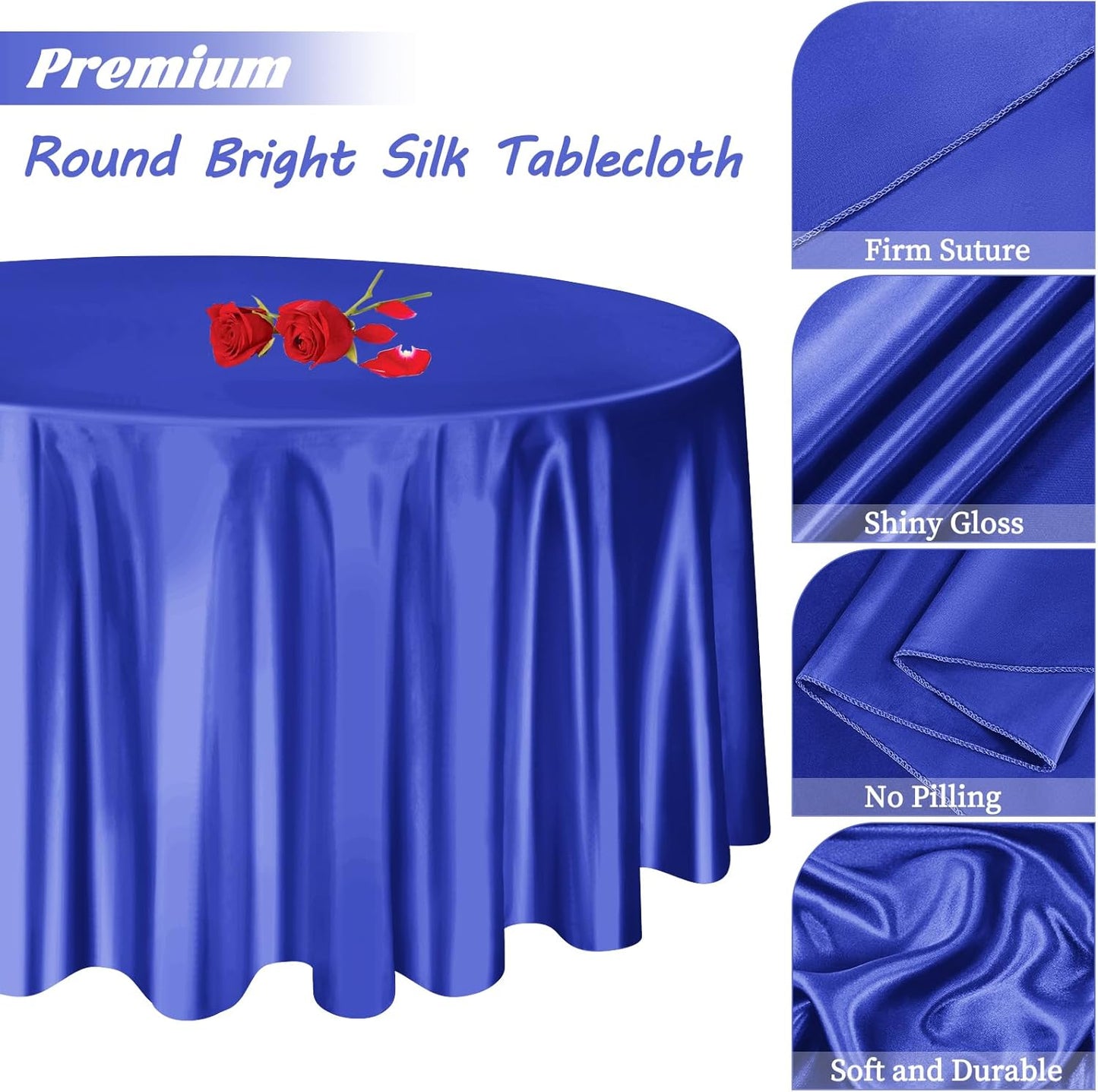 fani 12 Pack 108 Inch Royal Blue Satin Tablecloth - Silky Round Tablecloth Overlay Smooth Fabric Table Cover, Bright Table Decoration for Wedding Party Banquet Events Restaurant Kitchen Dining