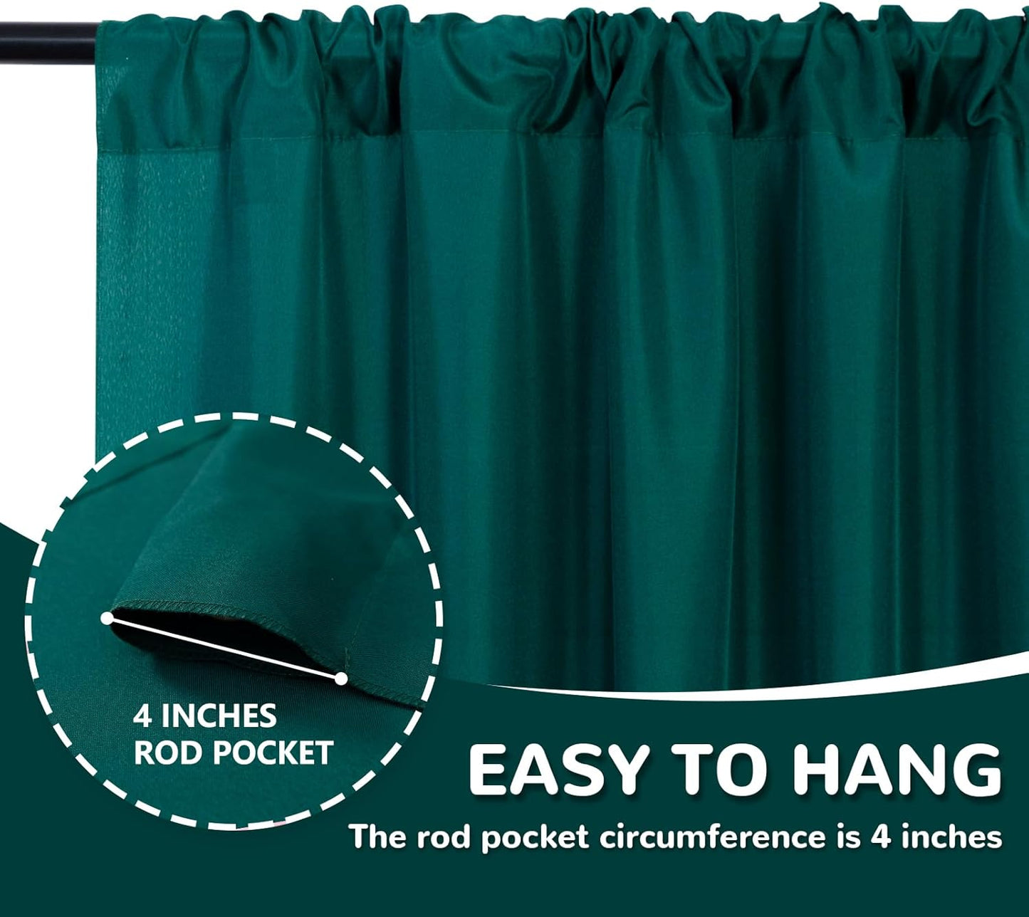 MEETSKY Hunter Green Backdrop Curtains for Parties Wedding Curtains Rod Pocket Green Photo Curtains Backdrop Sliding Drapes Backdrop Curtains for Birthday Party Photography, 5ft x 7ft, 2 Panels