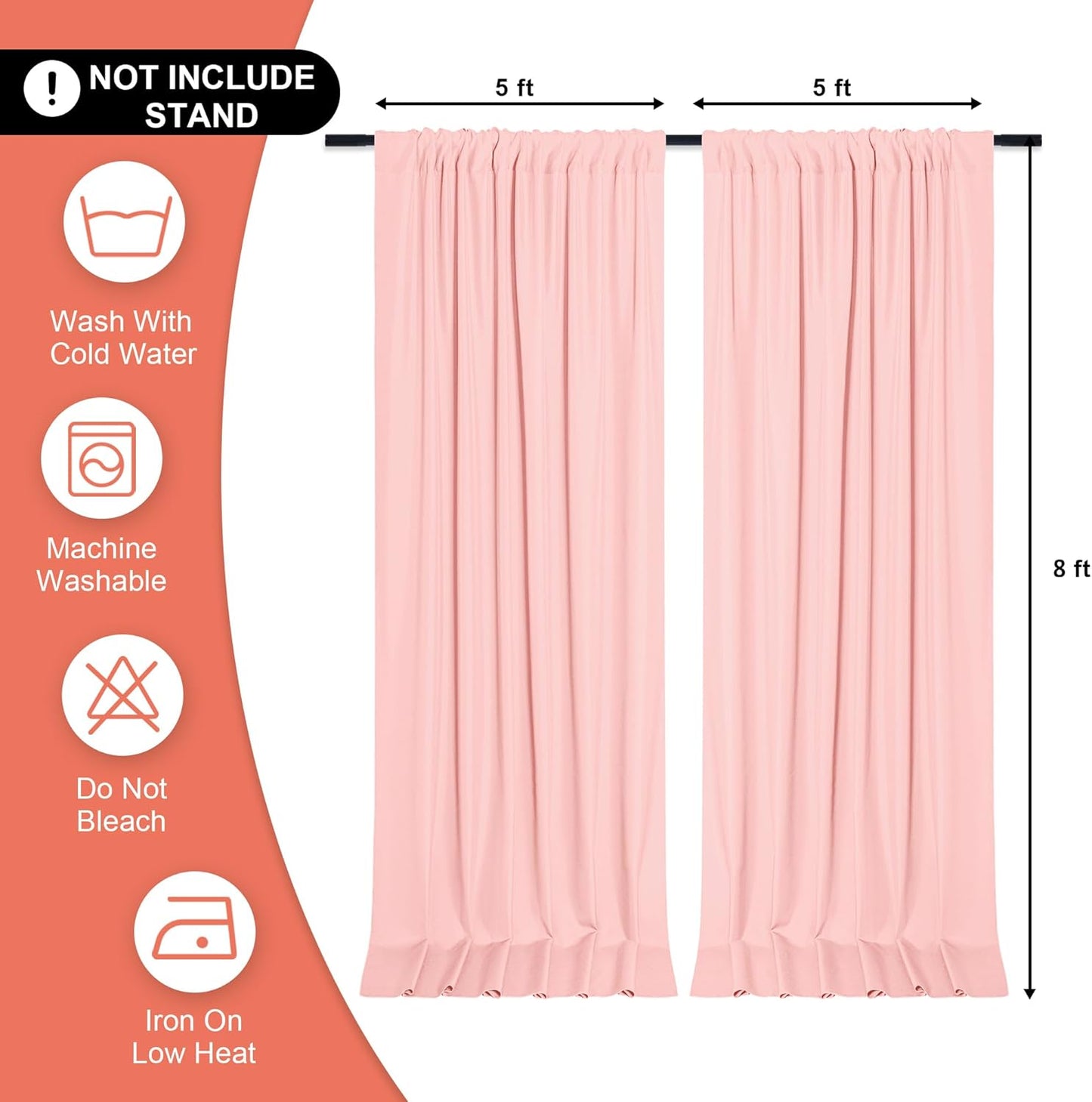 DWCN 10x8 FT Blush Pink Backdrop Curtains for Parties, Photography Backdrop Drapes with Rod Pockets for Wedding Decorations Stage Birthday Family Gatherings, 2 Panels 5ft x 8ft