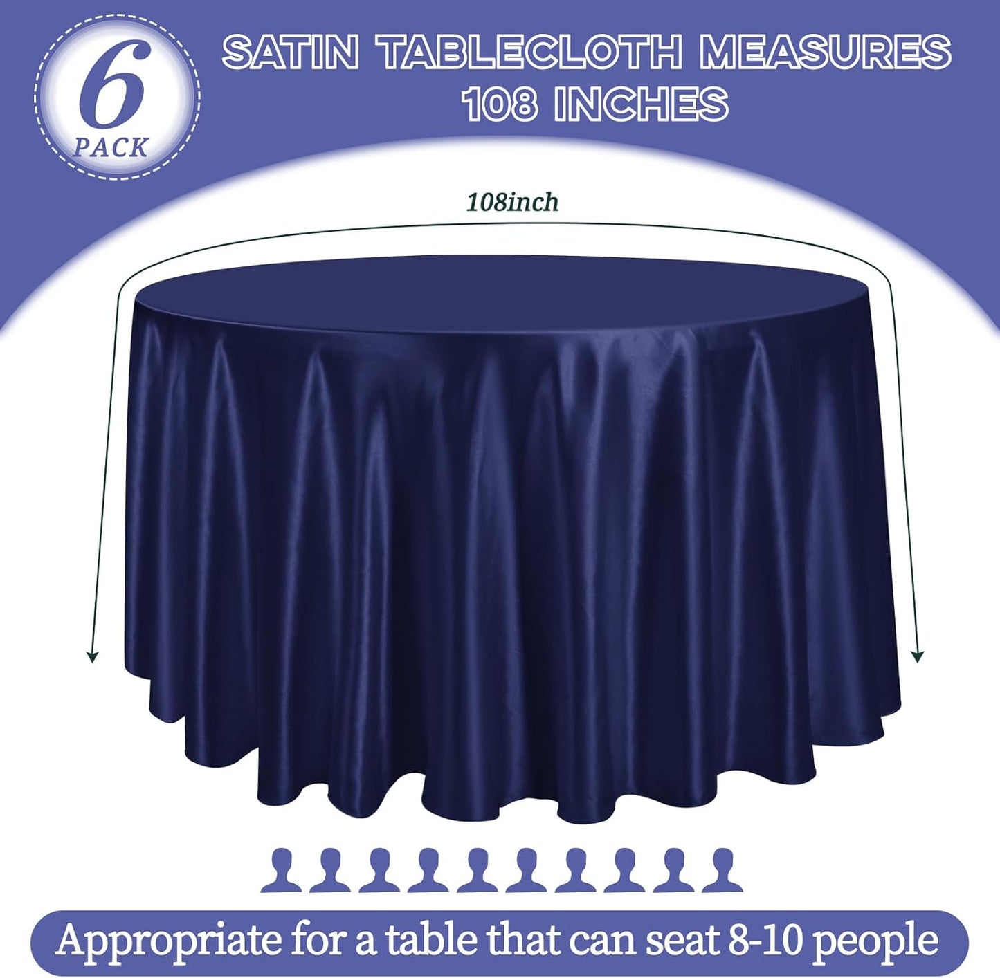 fani 6 Pack 108 Inch Navy Blue Satin Tablecloth - Premium Bright Silky Round Tablecloth Overlay Smooth Fabric Table Cover, Table Decoration for Wedding Party Banquet Events Restaurant Kitchen Dining