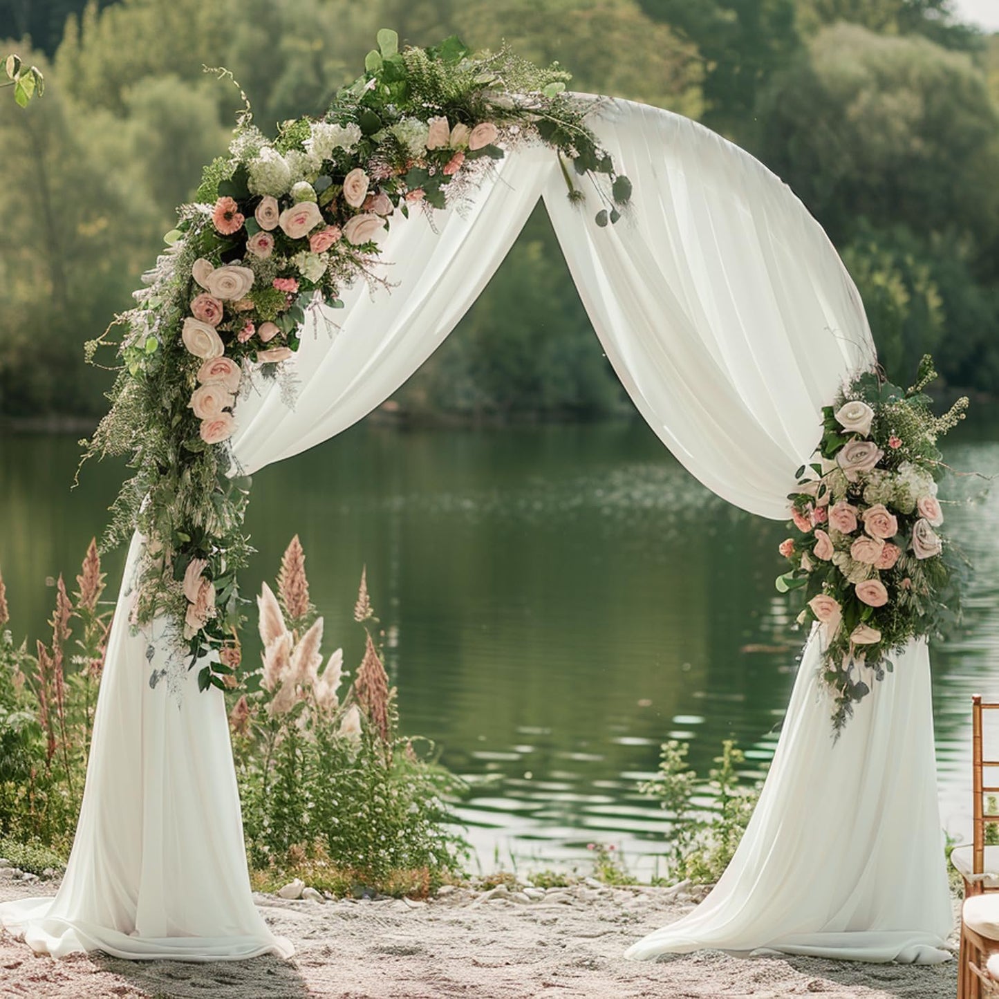 Wokceer Wedding Arch Draping Fabric 6 Panels 28.7" x 20FT Ivory Drapes Sheer Fabric Backdrop Arch Draping for Wedding Ceremony Birthday Party Bridal Shower Decoration