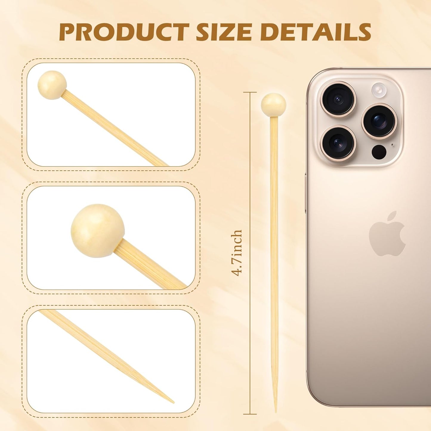 300Pcs Fancy Toothpicks for Appetizers,4.7Inch Wooden Ball Cocktail Picks For Drinks,Bamboo Appetizer Skewers for Charcuterie Boards Accessories,Martini, Sandwich,Desserts,Fruit