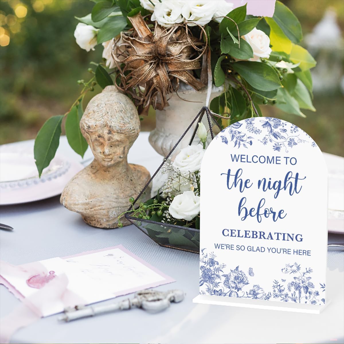 Acrylic Wedding Signs, Dusty Blue Wedding Decor, Blue Weddings Decor, Modern Calligraphy Arch Acrylic Table Top Sign for Weddings Parties Dinners - Welcome to The Night Befor (White)