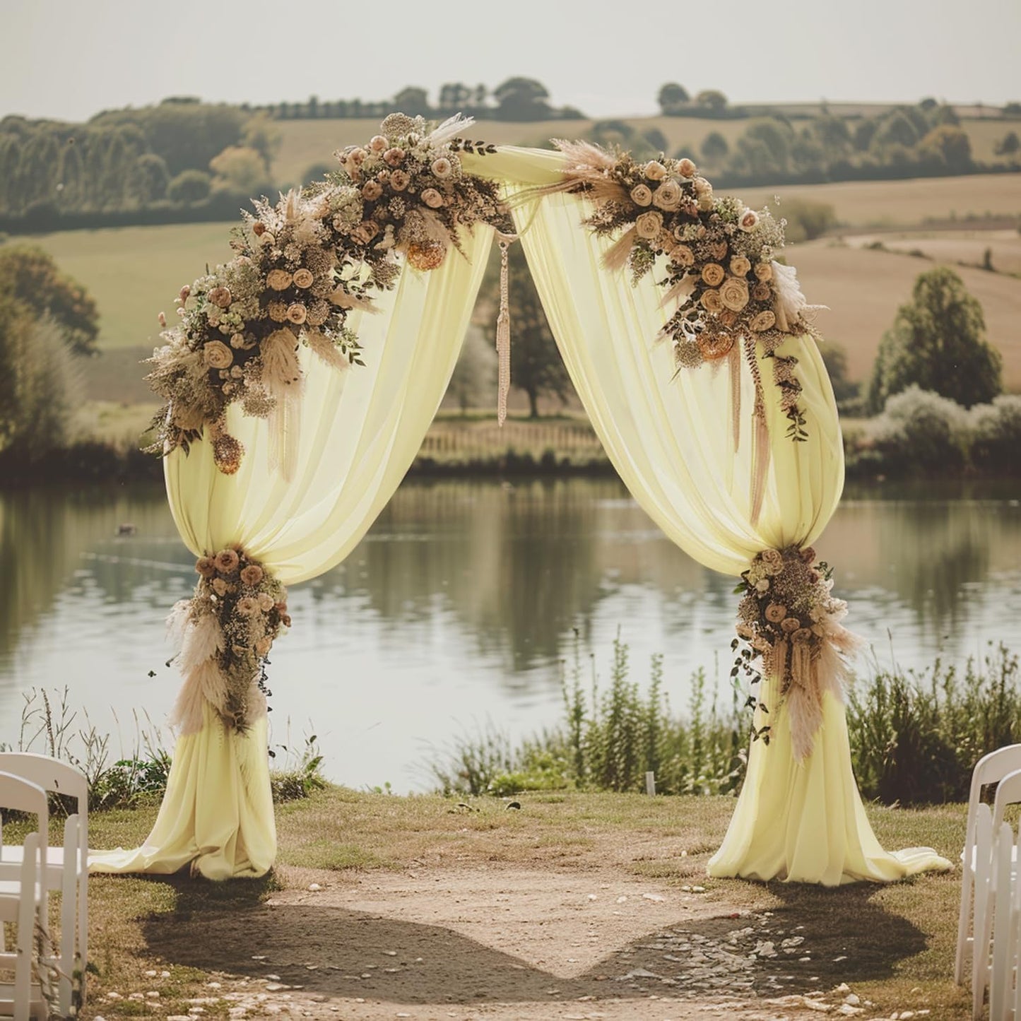Wokceer Wedding Arch Draping Fabric 28.7" x 20FT Beige Sheer Drapes Backdrop for Wedding Ceremony, Birthday Party, Bridal Shower Decoration