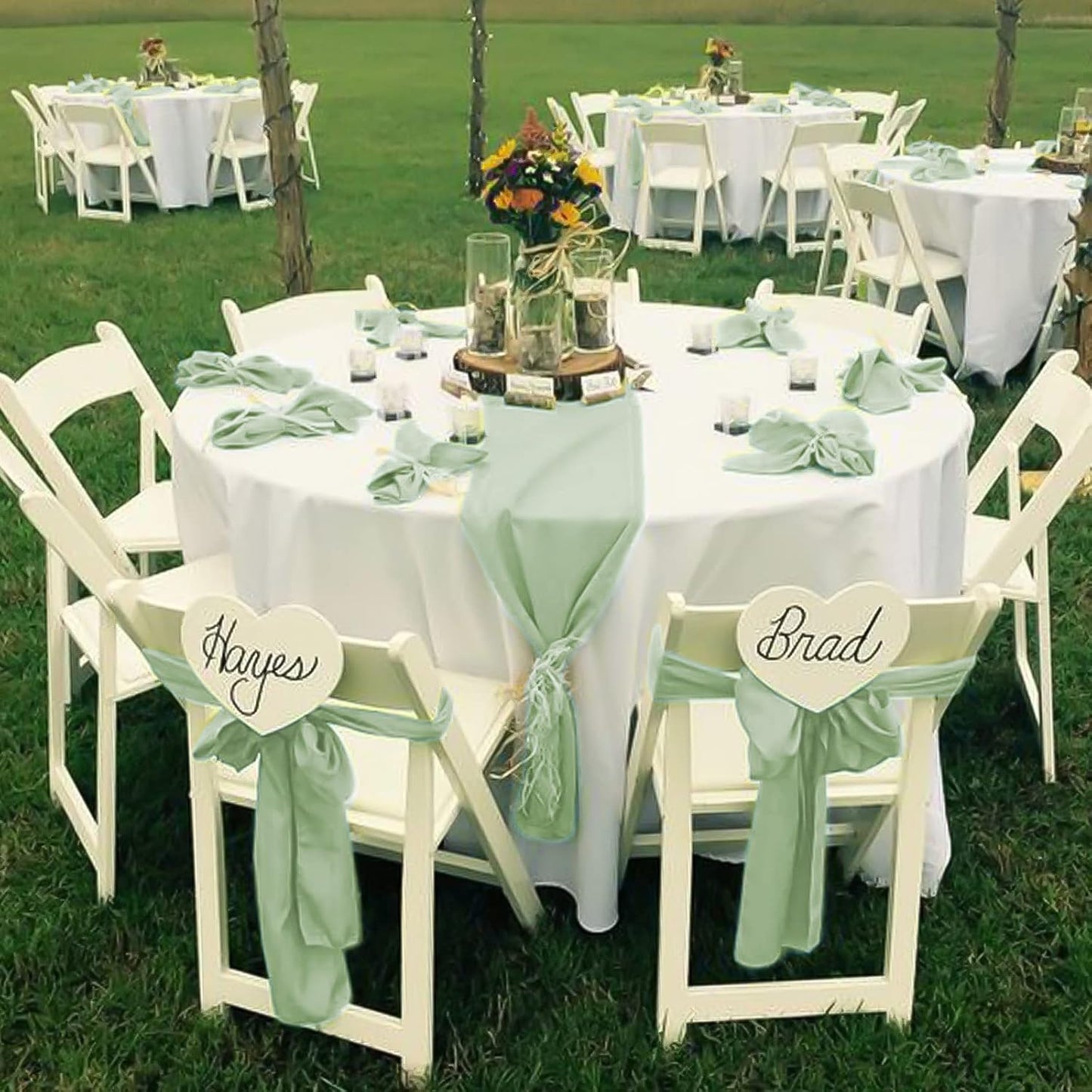 fani 60 PCS Sage Green Satin Chair Sashes Bows Universal Chair Cover for Wedding Reception Restaurant Event Decoration Banquet,Party,Hotel Event Decorations (7 x 108 inch)