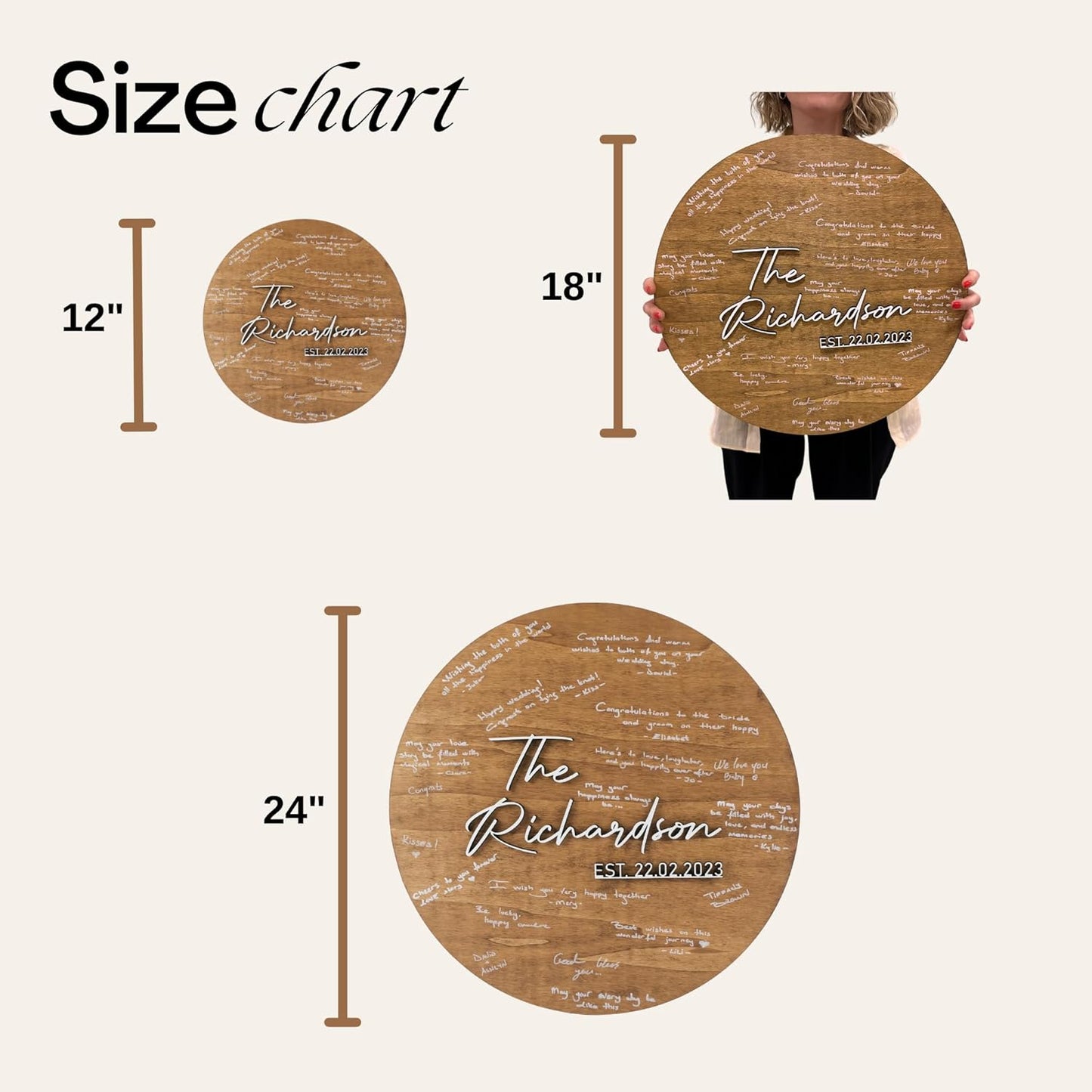 Wedding Guestbook Sign for Couple - Personalized Wooden Guest Book Alternative, Custom Round Rustic Wedding Decoration with Names & Date
