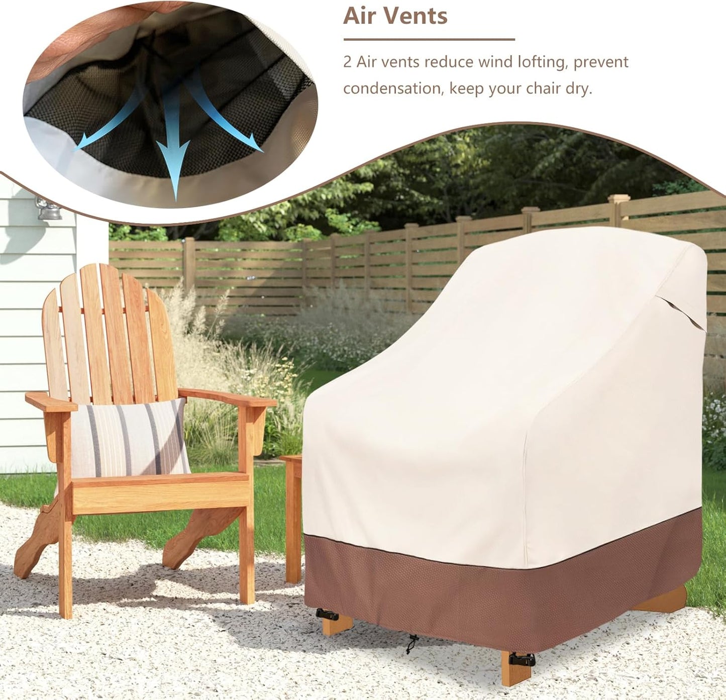 okcool Patio Adirondack Chair Cover 2 Pack,Waterproof Heavy Duty Outdoor Chair Covers,Patio Adirondack Chair Cover for Outdoor Chair,(30 W x 34 D x 36 H inches),Beige & Brown