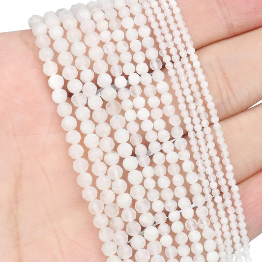 Song Xi 180pcs 2mm Natural White Moonstone Gemstone Faceted Round Loose Stones for Bracelet Jewelry Making, Small Stones for Christmas Mother's Day Gift for Women
